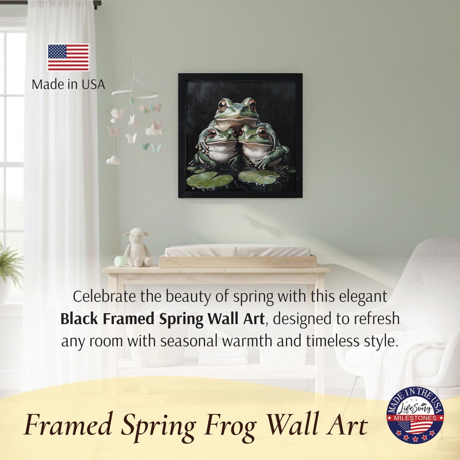Frog Wall Art for Home — 20x20 Black Framed Wood Sign | Nature & Animal Home Décor Gift - LifeSong Milestones