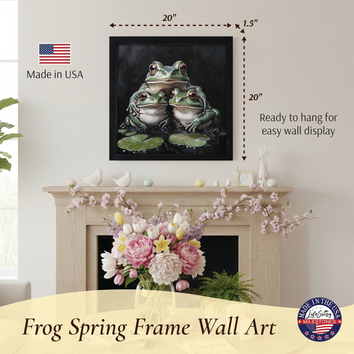 Frog Wall Art for Home — 20x20 Black Framed Wood Sign | Nature & Animal Home Décor Gift - LifeSong Milestones