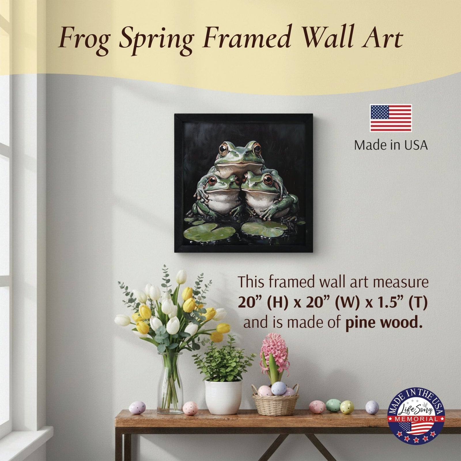 Frog Wall Art for Home — 20x20 Black Framed Wood Sign | Nature & Animal Home Décor Gift - LifeSong Milestones
