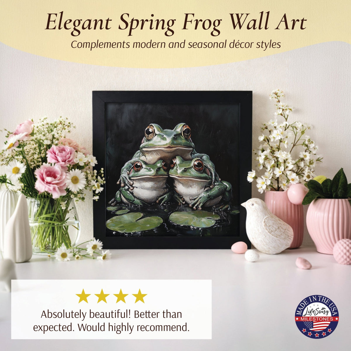 Frog Wall Art for Home — 20x20 Black Framed Wood Sign | Nature & Animal Home Décor Gift - LifeSong Milestones