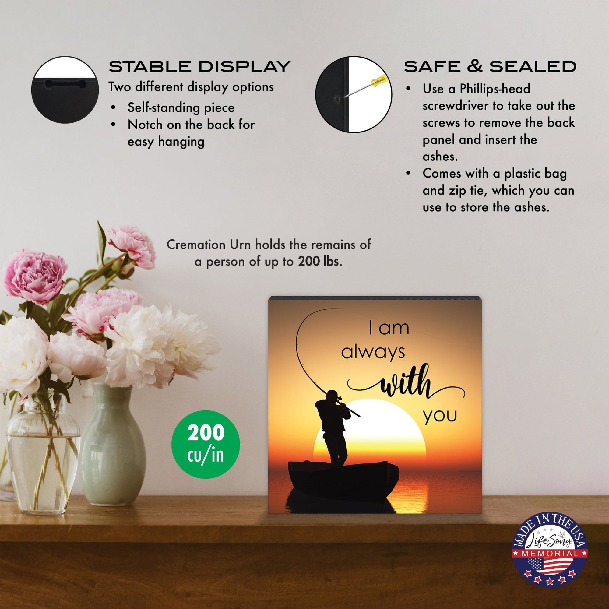 Handcrafted Funeral Urn Box – Wooden Memorial Display Box for Adult Ashes - LifeSong Milestones