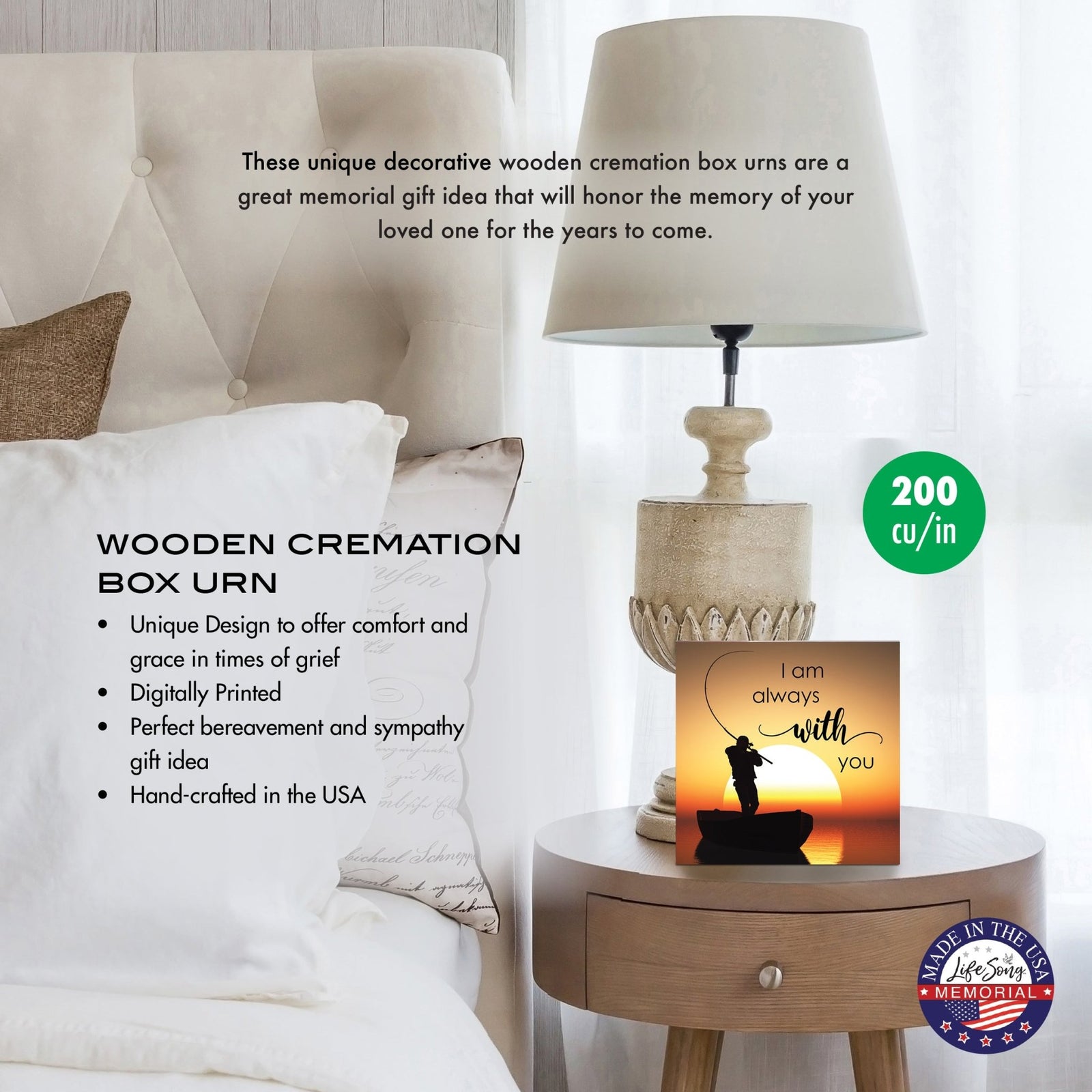 Handcrafted Funeral Urn Box – Wooden Memorial Display Box for Adult Ashes - LifeSong Milestones