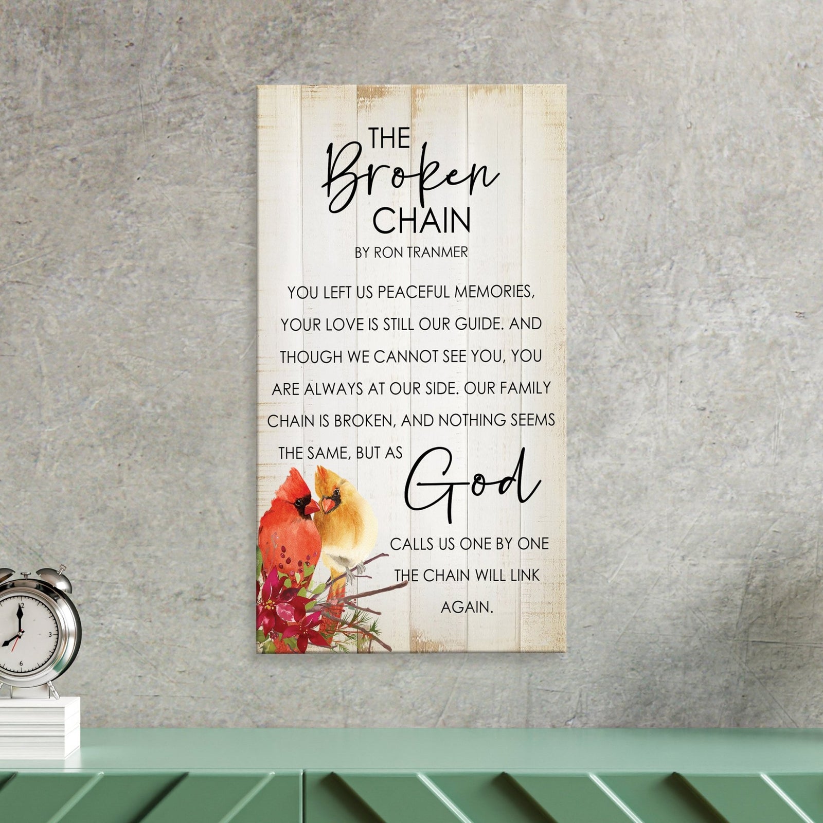 Handcrafted Memorial Wall Plaque with Broken Chain Poem – Cardinal Sympathy Gift for Loss of Loved One - LifeSong Milestones