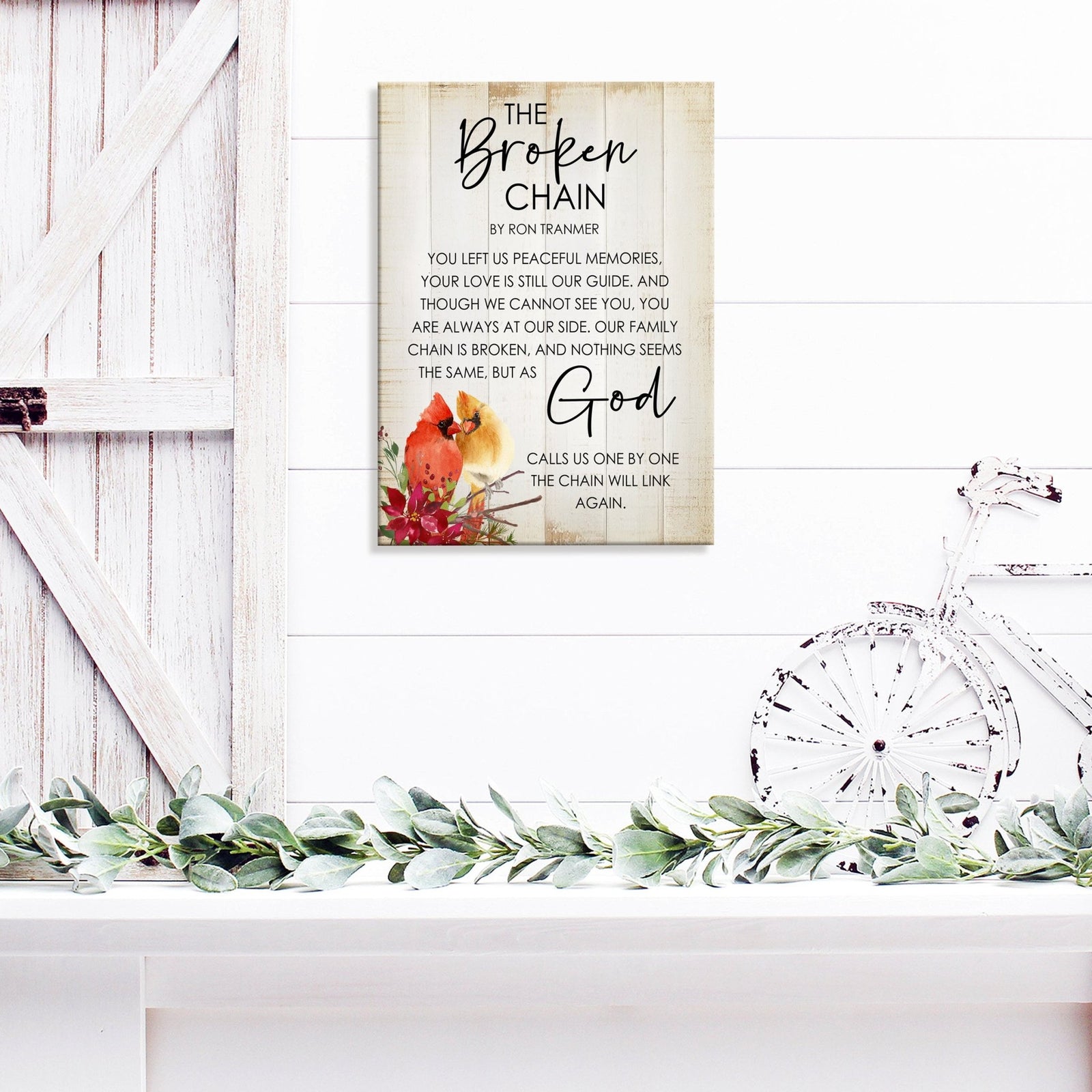 Handcrafted Memorial Wall Plaque with Broken Chain Poem – Cardinal Sympathy Gift for Loss of Loved One - LifeSong Milestones