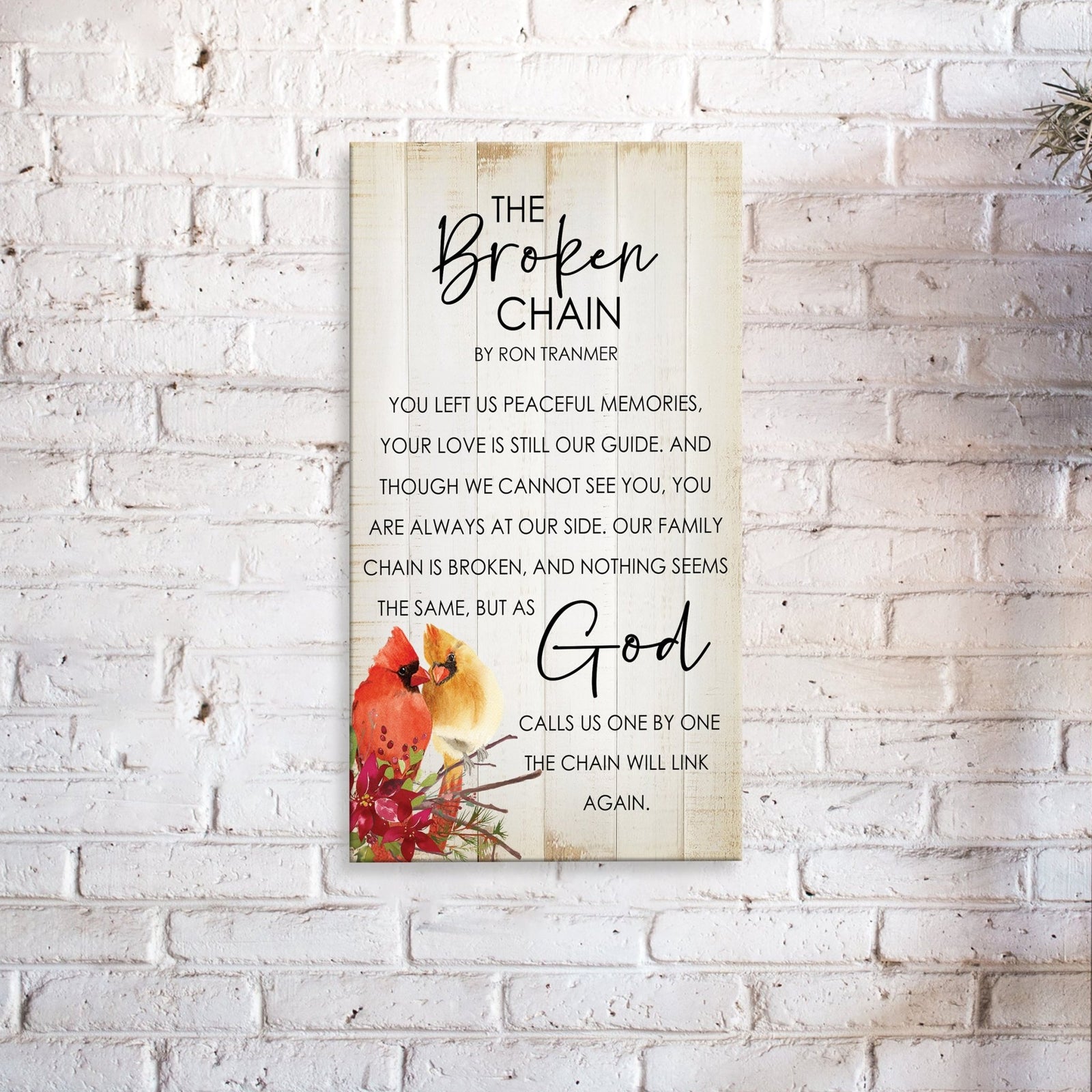 Handcrafted Memorial Wall Plaque with Broken Chain Poem – Cardinal Sympathy Gift for Loss of Loved One - LifeSong Milestones