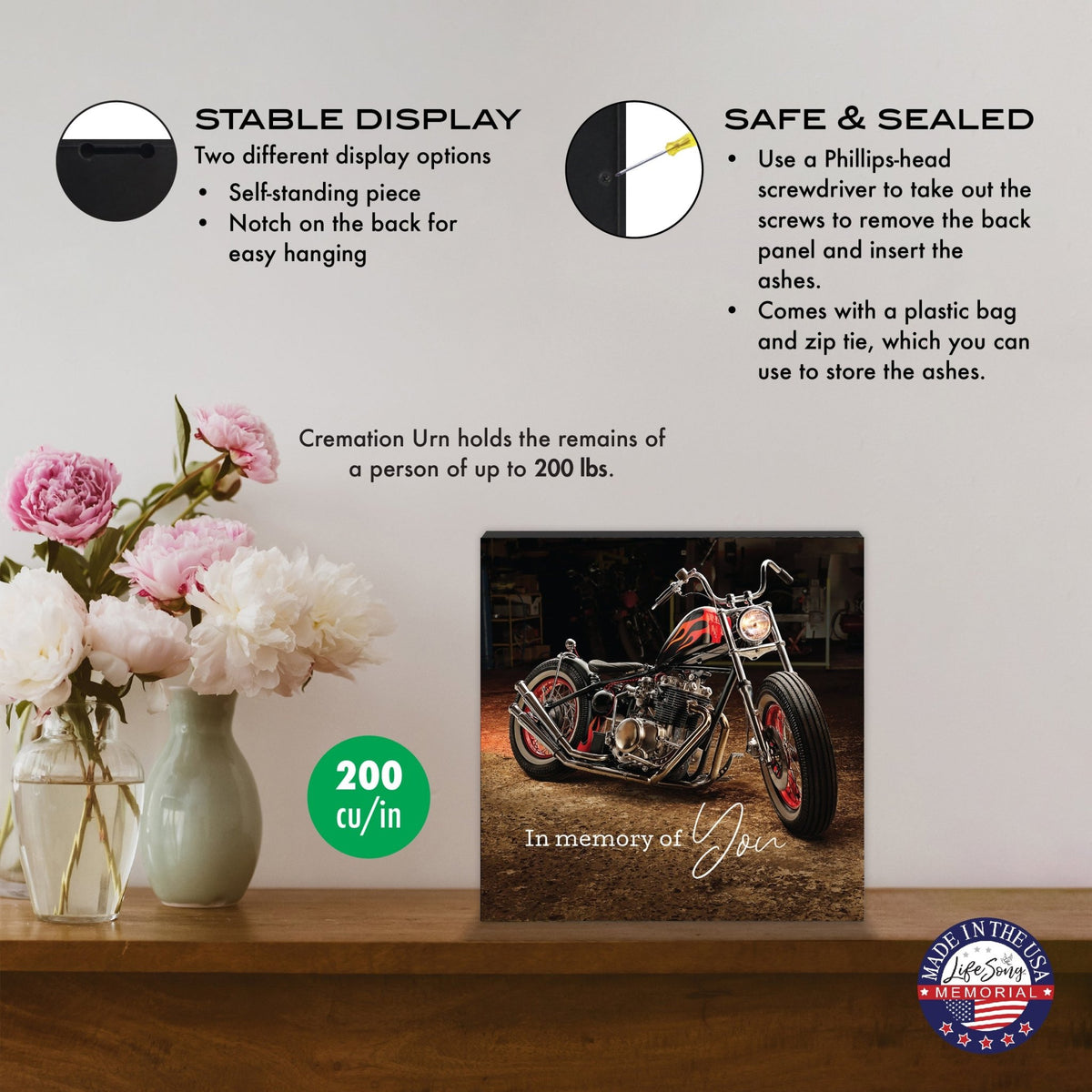 Handcrafted Wood Keepsake Urn – Funeral Display Urn for Adult Ashes - LifeSong Milestones