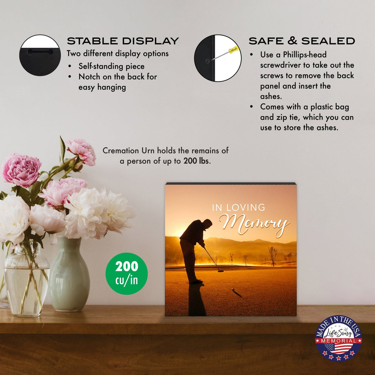 Handcrafted Wooden Cremation Urn Box – Memorial Display for Human Ashes - LifeSong Milestones