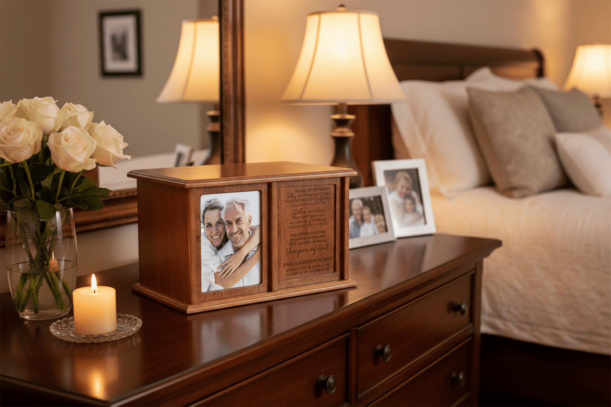 I Thought of You Companion Urn – Personalized Cherry Wood Double Cremation Urn with 5x7 Photo Frame | USA Made - LifeSong Milestones