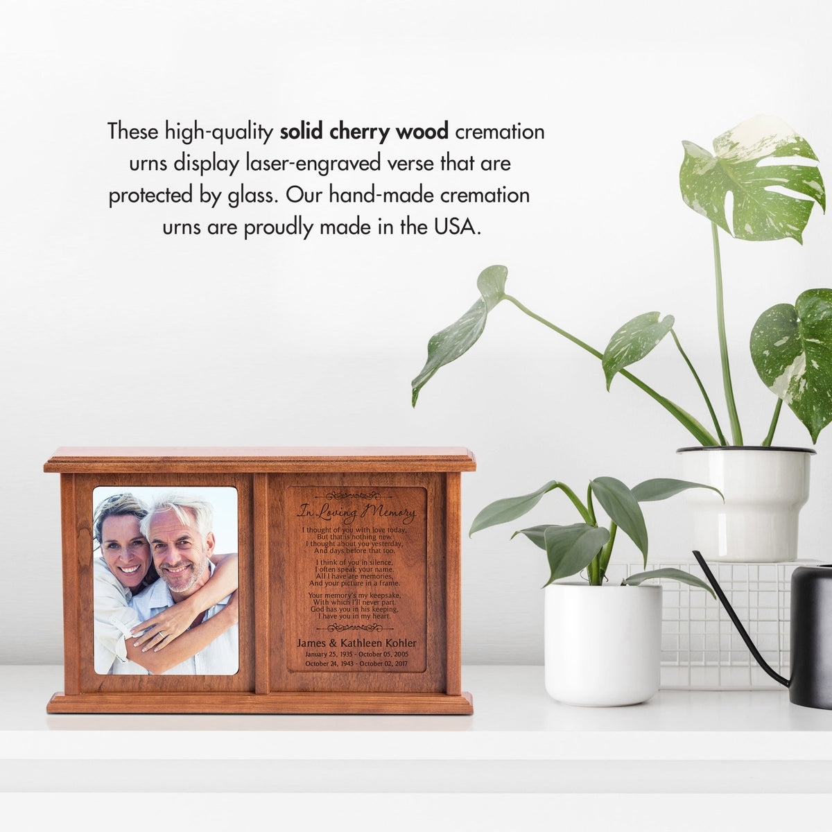 In Loving Memory Companion Urn – Personalized Cherry Wood Double Cremation Urn with Glass-Protected 5x7 Photo Frame | USA Made - LifeSong Milestones