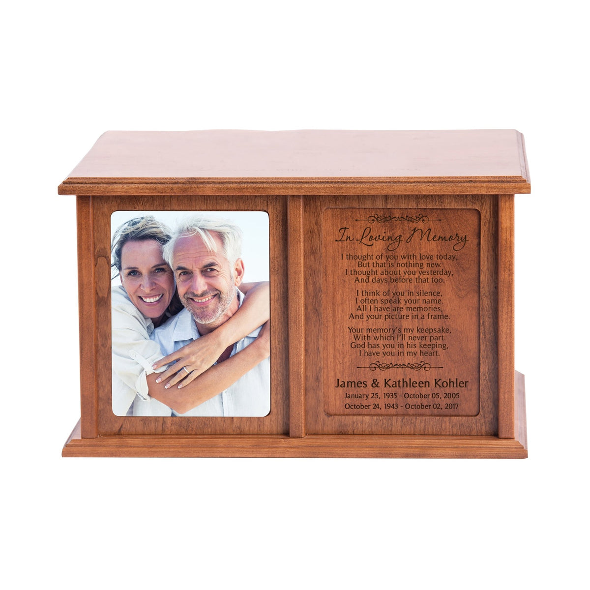 In Loving Memory Companion Urn – Personalized Cherry Wood Double Cremation Urn with Glass-Protected 5x7 Photo Frame | USA Made - LifeSong Milestones