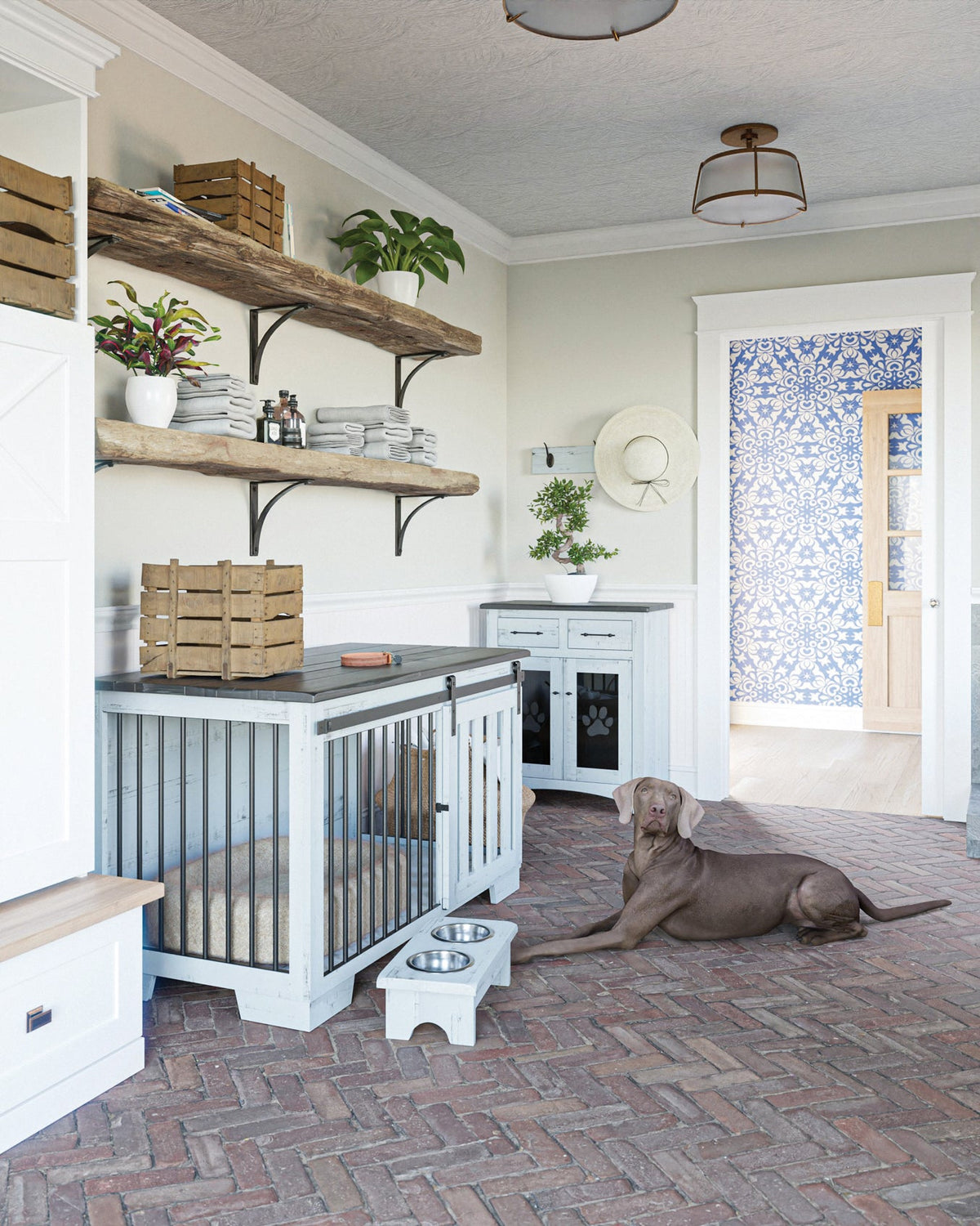 Large Wooden Dog Crate With Divider - Double Kennel With Barn Doors - 43&quot;x74&quot; - LifeSong Milestones