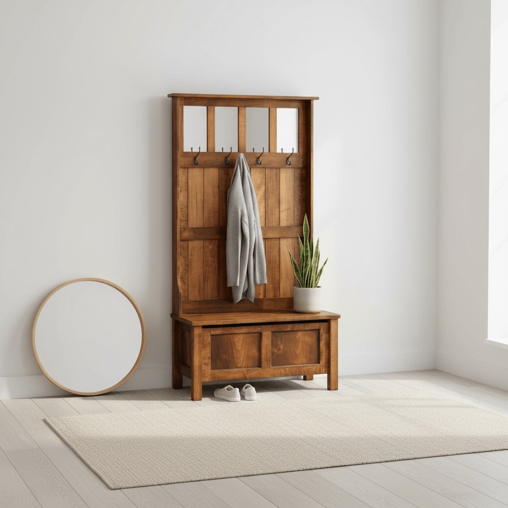 Manchester Wooden Hall Tree Bench - Entryway Organizer with Shoe Storage, Coat Rack & Seating | Handcrafted USA - LifeSong Milestones