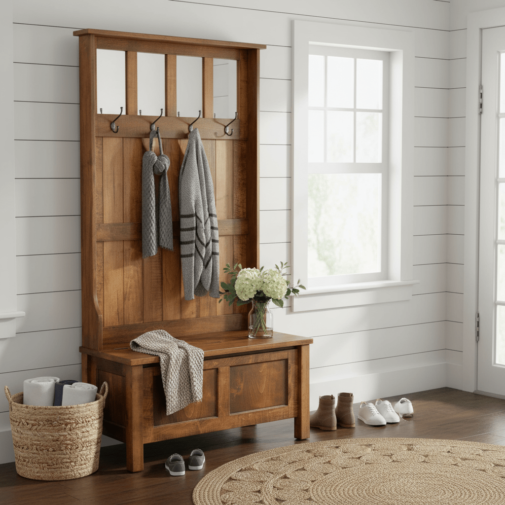 Manchester Wooden Hall Tree Bench - Entryway Organizer with Shoe Storage, Coat Rack & Seating | Handcrafted USA - LifeSong Milestones