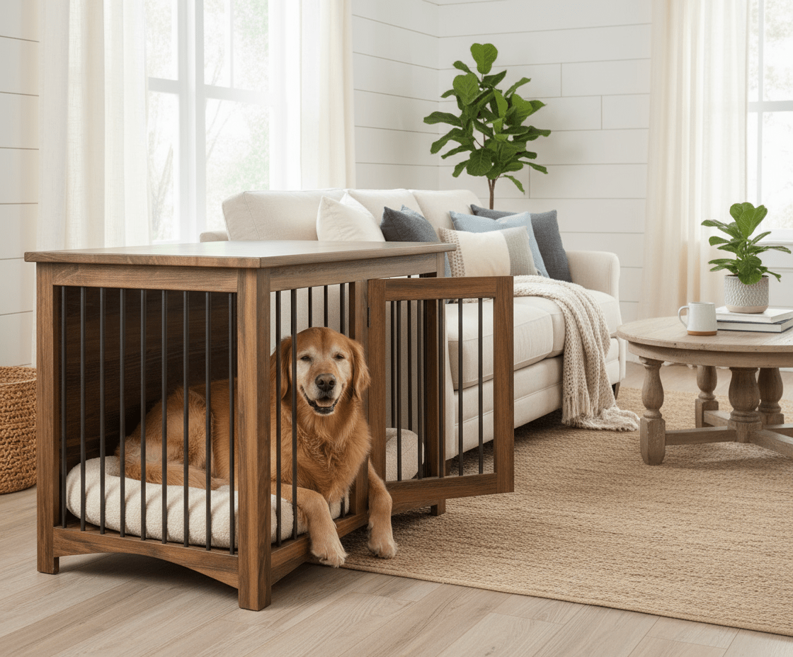 Medium Wooden Dog Crate with Single Hinged Door | Heavy Duty Kennel | Dogs 25–50 lbs | White Glove Delivery | USA Made - LifeSong Milestones