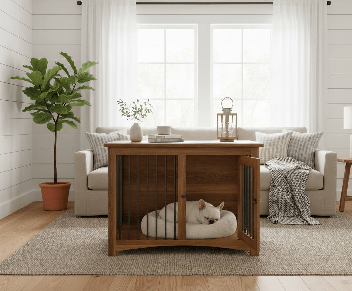 Medium Wooden Dog Crate with Single Hinged Door | Heavy Duty Kennel | Dogs 25–50 lbs | White Glove Delivery | USA Made - LifeSong Milestones