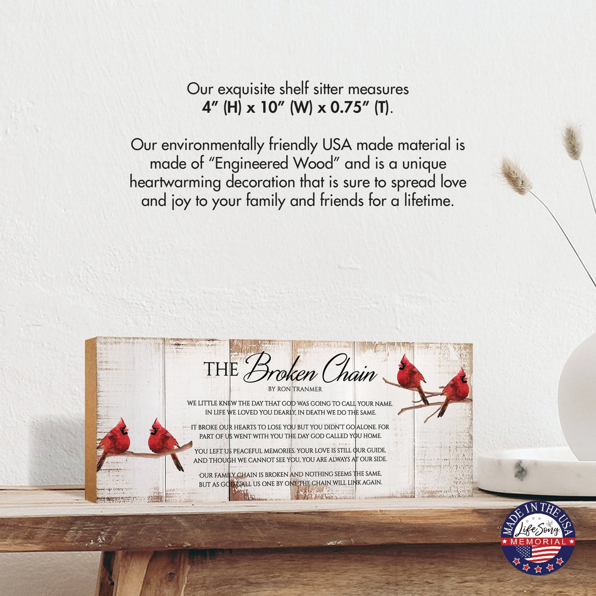 Memorial Cardinal Shelf Decor - The Broken Chain Poem | Wooden Sympathy Gift - LifeSong Milestones