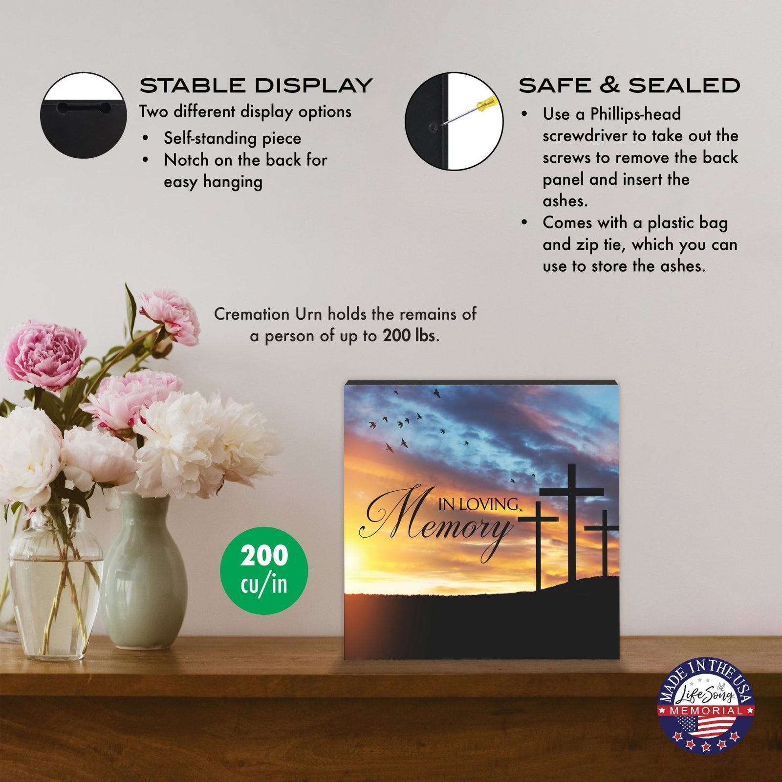 Memorial Shadow Box Urn – Wooden Cremation Urn for Human Ashes - In Loving Memory - LifeSong Milestones