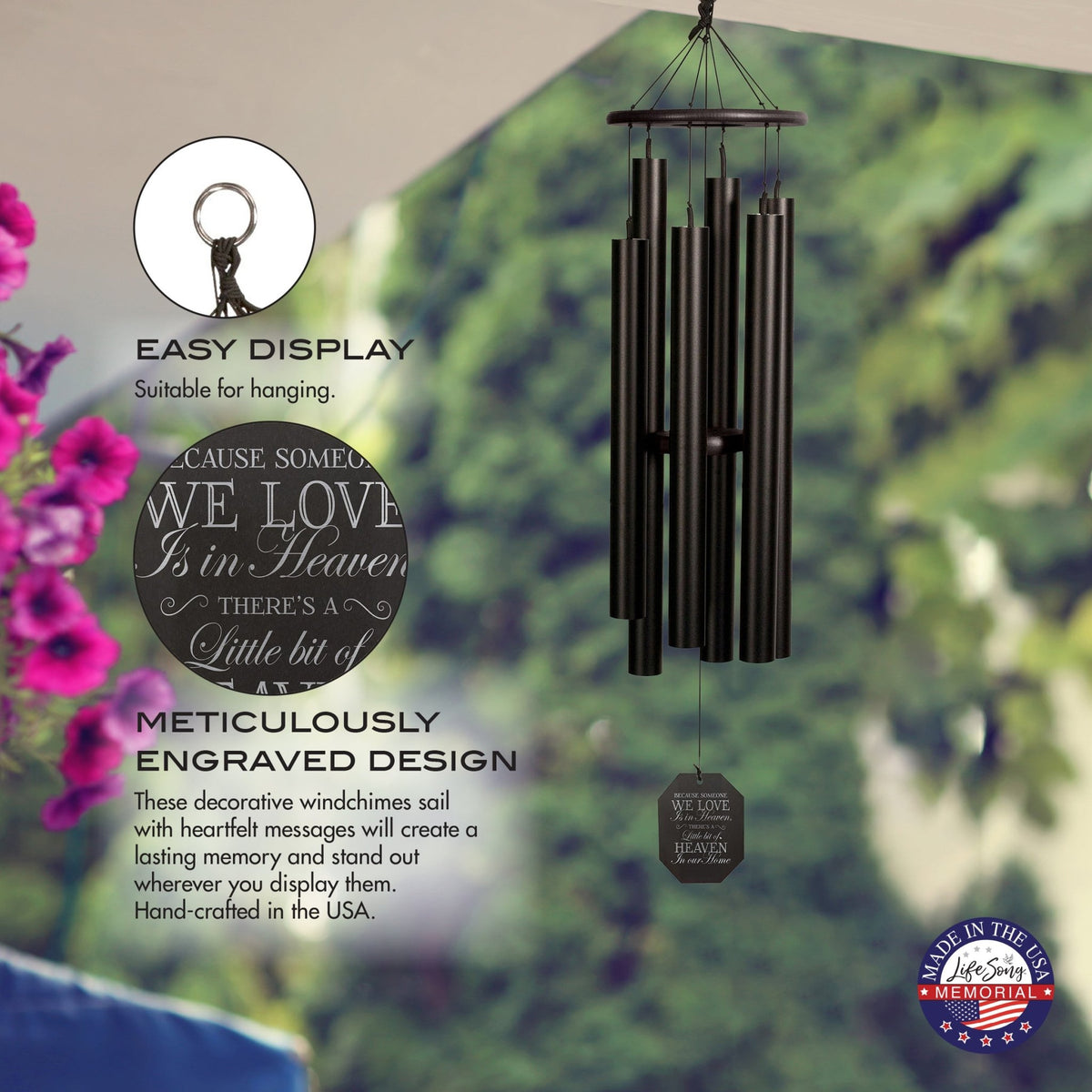 Memorial Sympathy Wind Chimes| Aqua Tune 51"| Family Home Decor - LifeSong Milestones