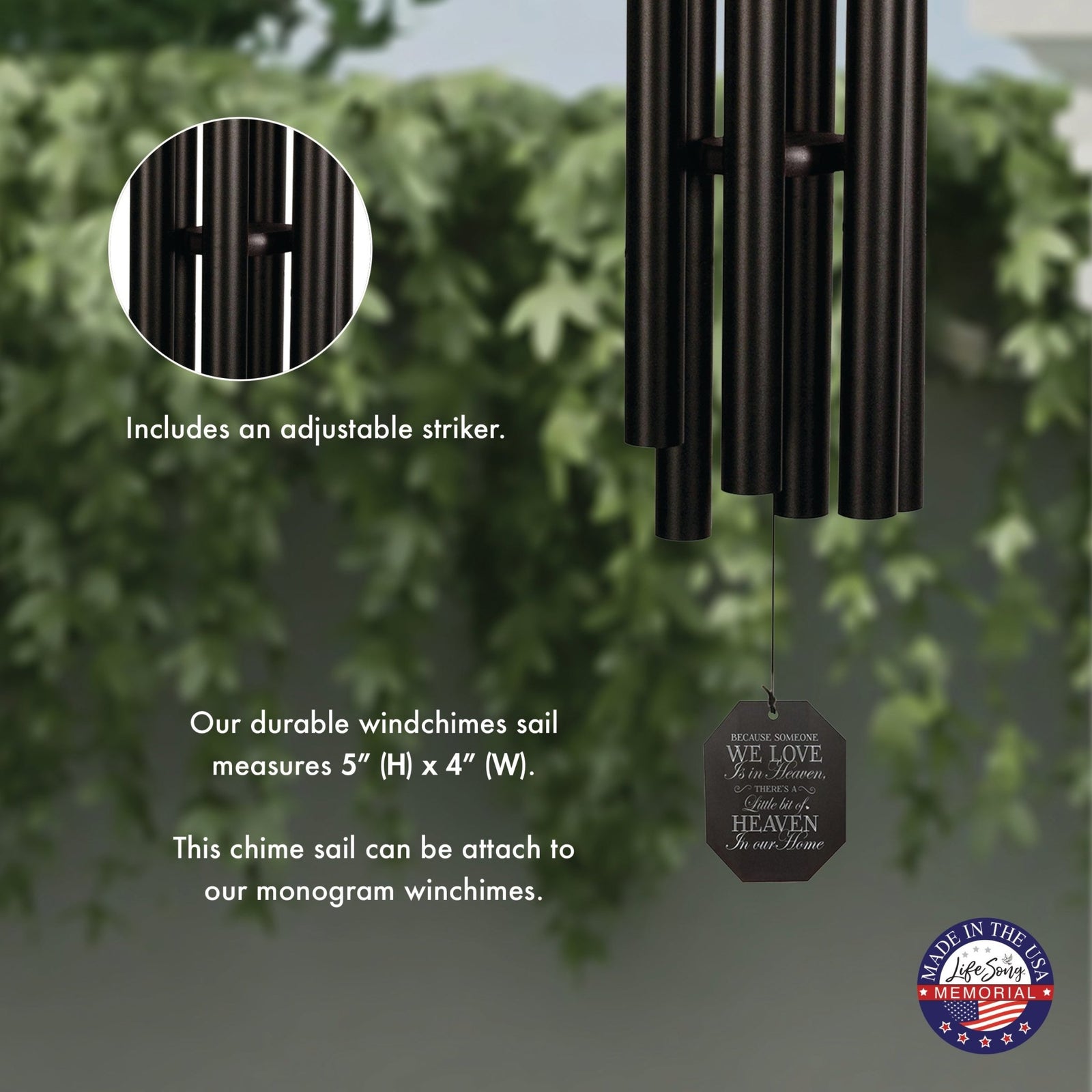 Memorial Sympathy Wind Chimes| Aqua Tune 51"| Family Home Decor - LifeSong Milestones