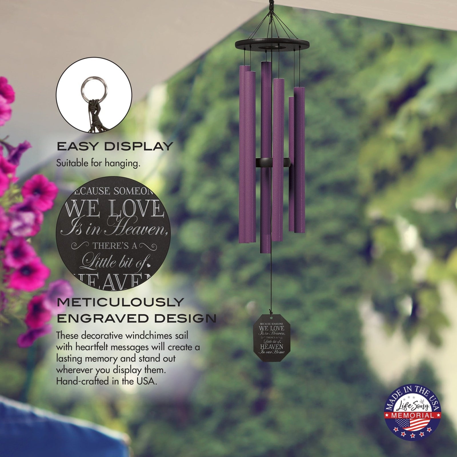 Memorial Sympathy Wind Chimes| Bleeding Heart 41" | Family Home Decor - LifeSong Milestones