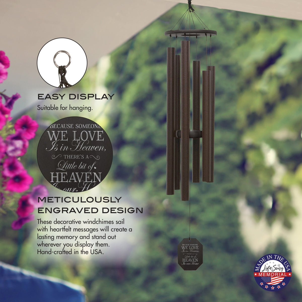 Memorial Sympathy Wind Chimes| King Davids Harp 41" | Family Home Decor - LifeSong Milestones