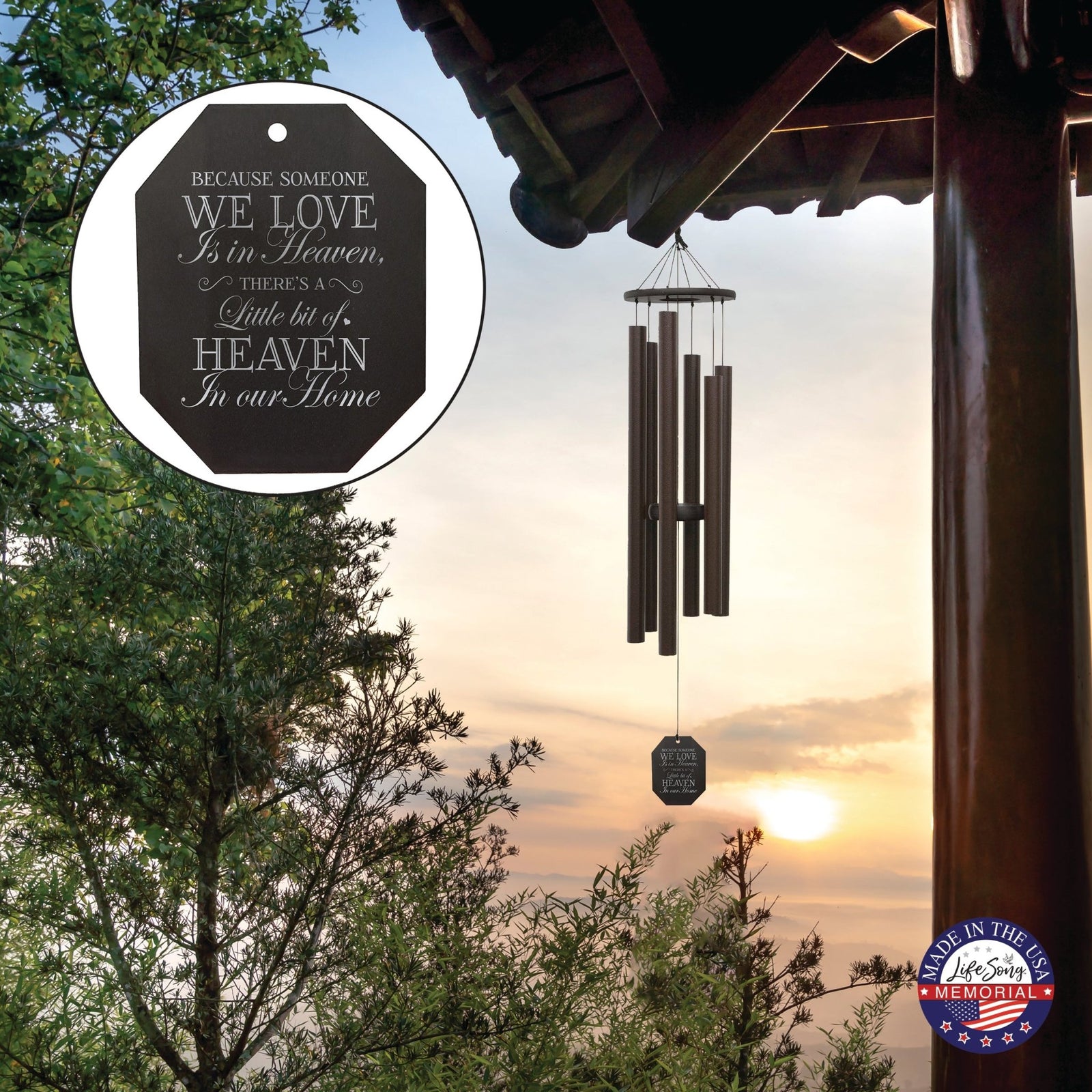 Memorial Sympathy Wind Chimes| King Davids Harp 41" | Family Home Decor - LifeSong Milestones