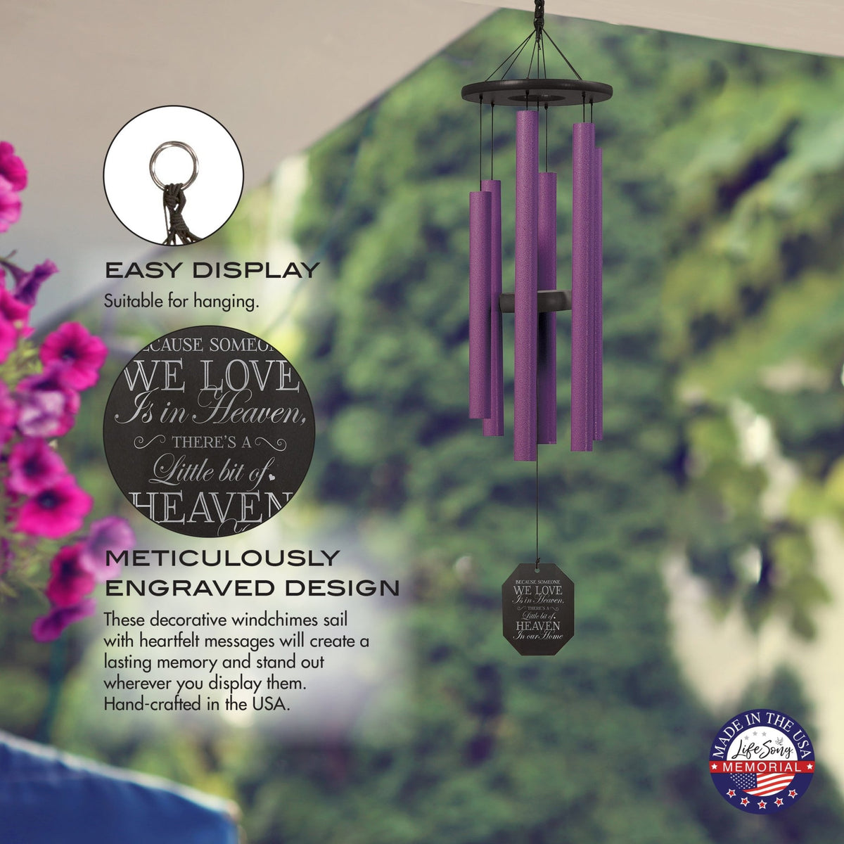 Memorial Sympathy Wind Chimes| Morning Glory 36" | Family Home Decor - LifeSong Milestones