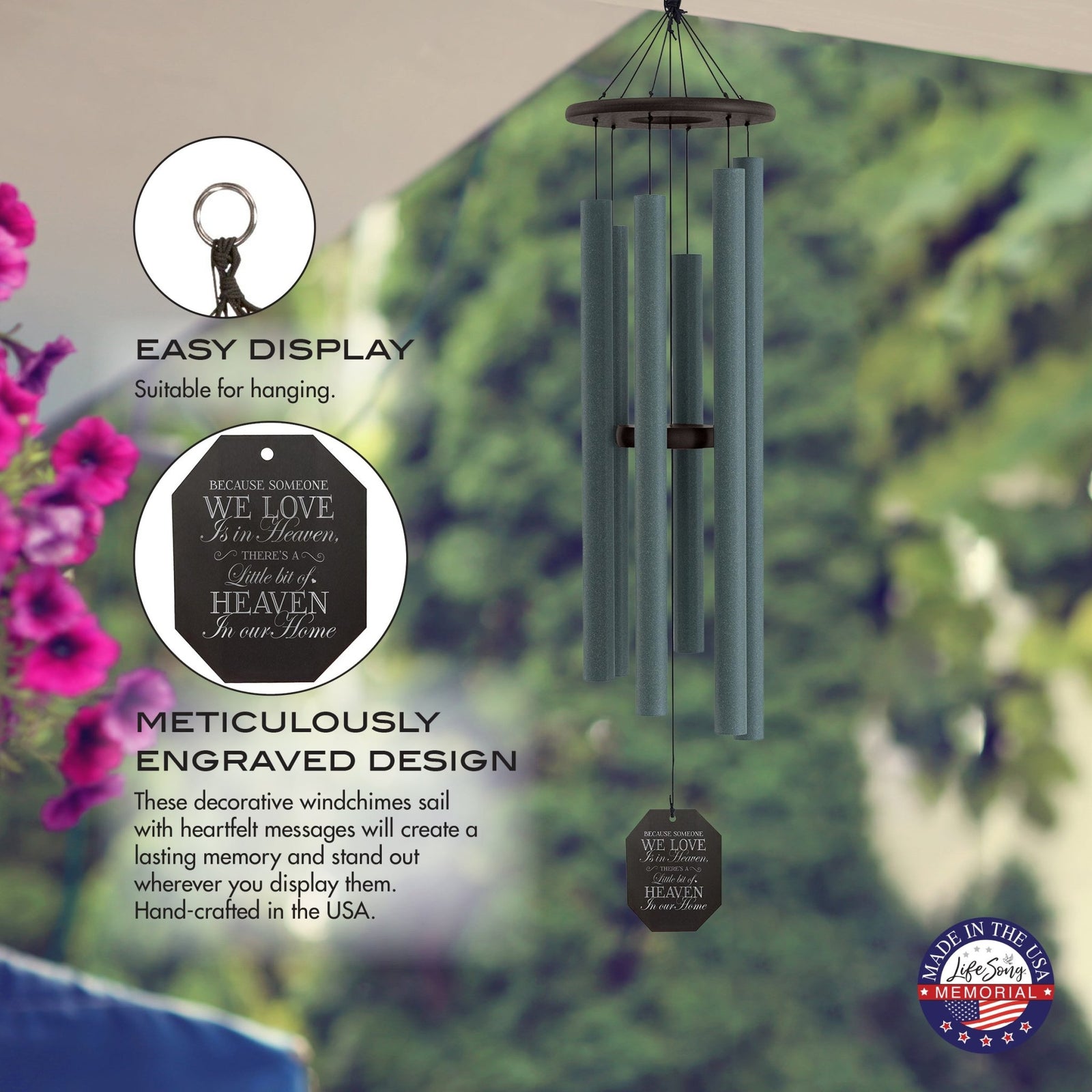 Memorial Sympathy Wind Chimes| Serenity 48" | Family Home Decor - LifeSong Milestones