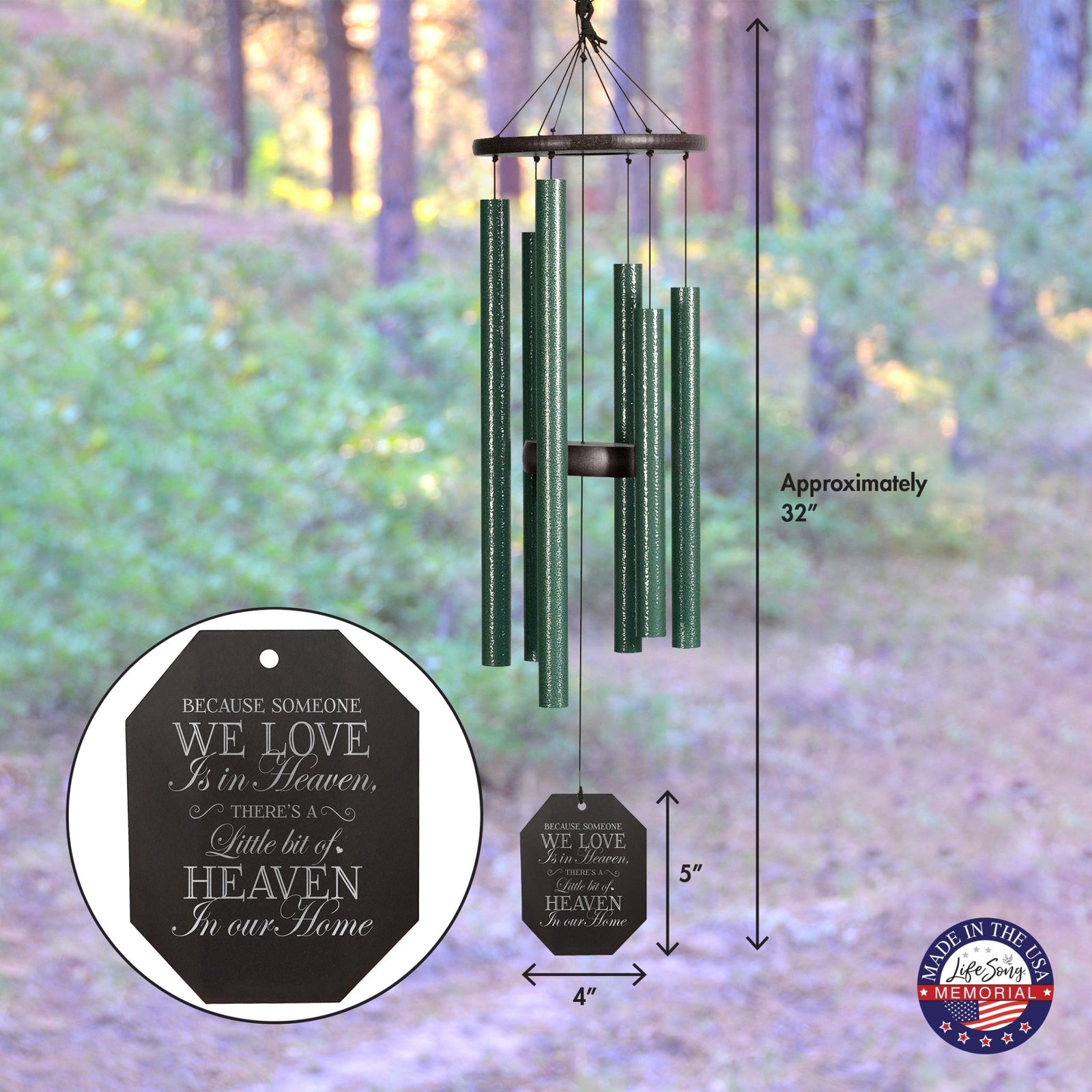 Memorial Sympathy Wind Chimes| Tinkerbelle 32" | Family Home Decor - LifeSong Milestones