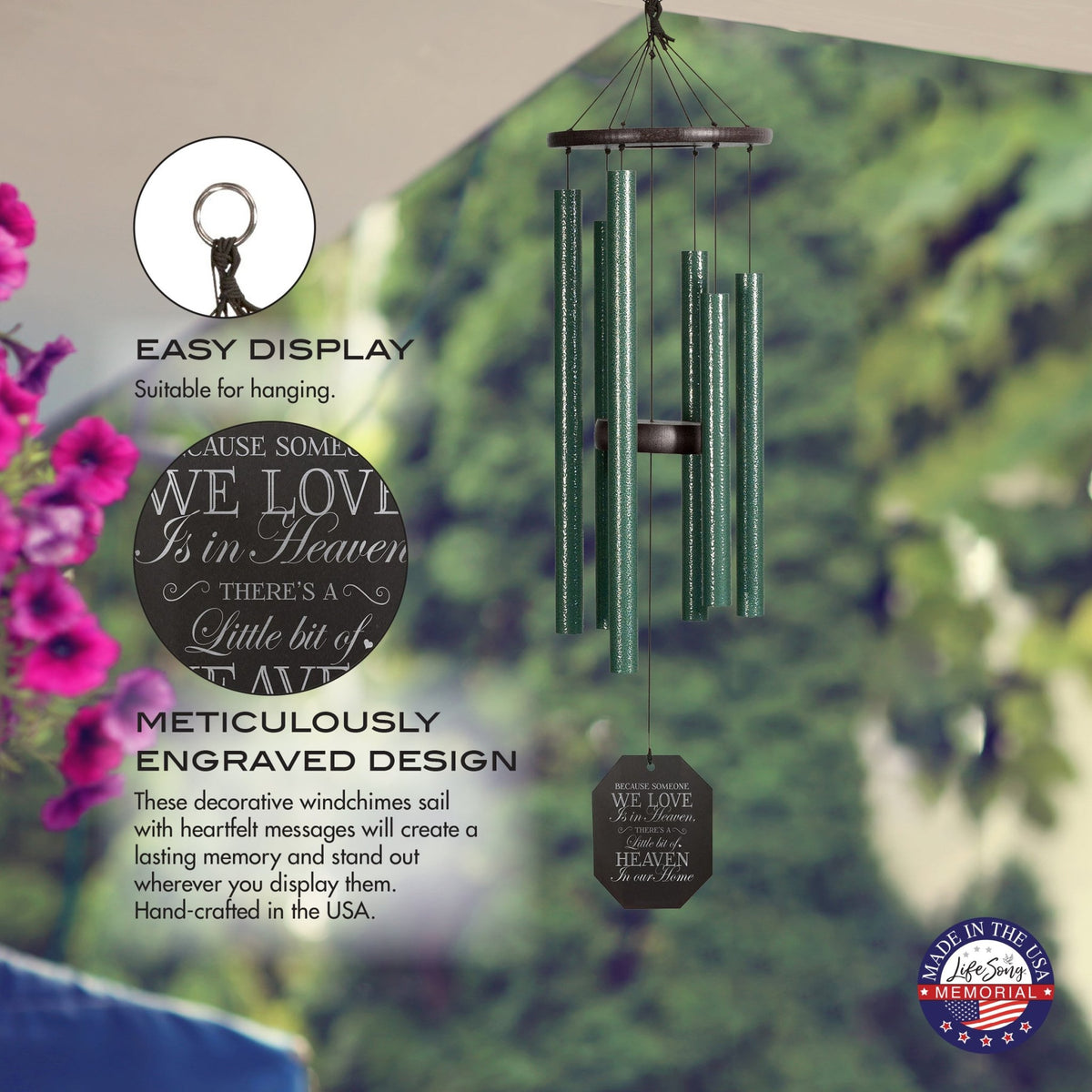 Memorial Sympathy Wind Chimes| Tinkerbelle 32" | Family Home Decor - LifeSong Milestones