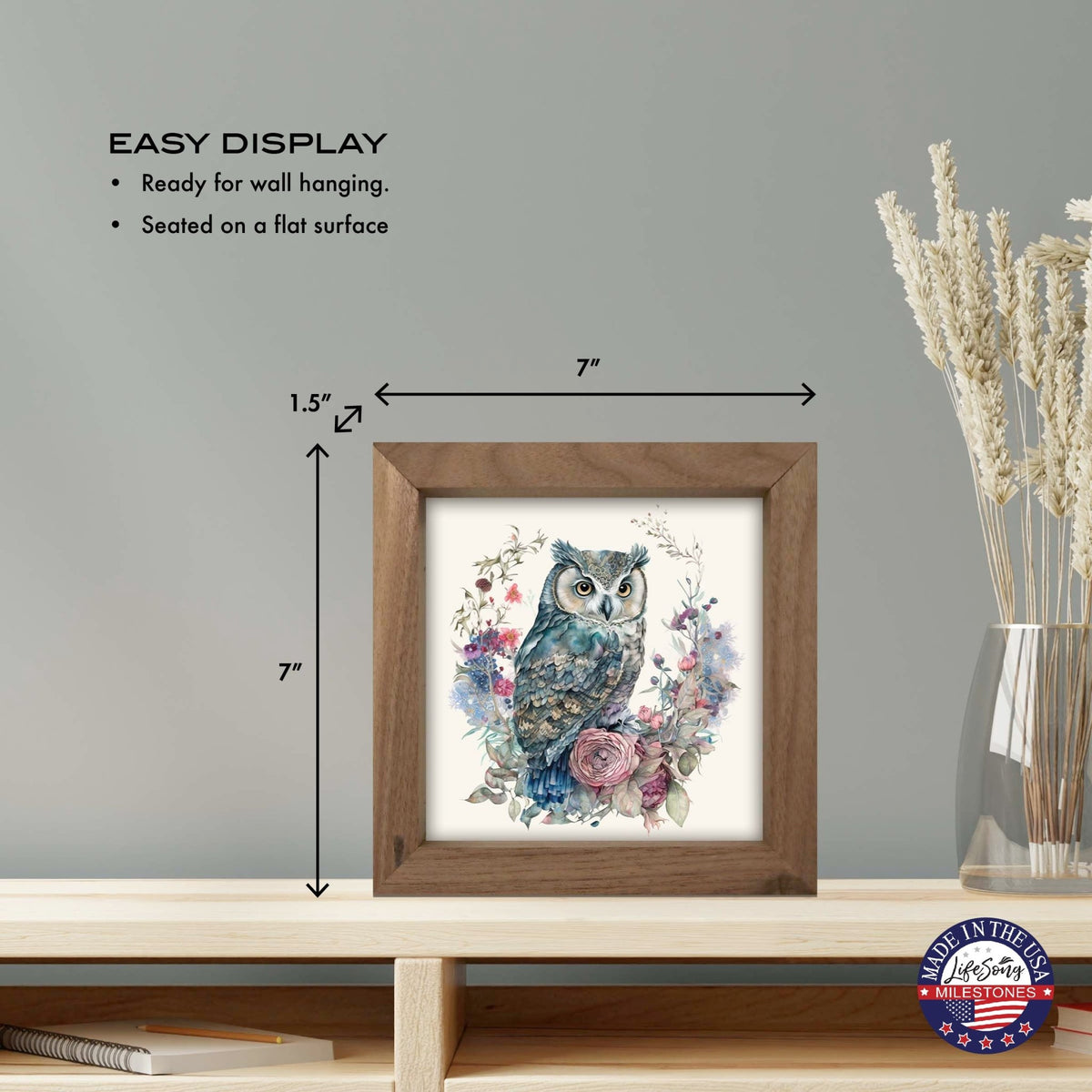 Owl Collection: 7x7 Wooden Wall Art Sign Framed Shadow Box| Large Owl - LifeSong Milestones