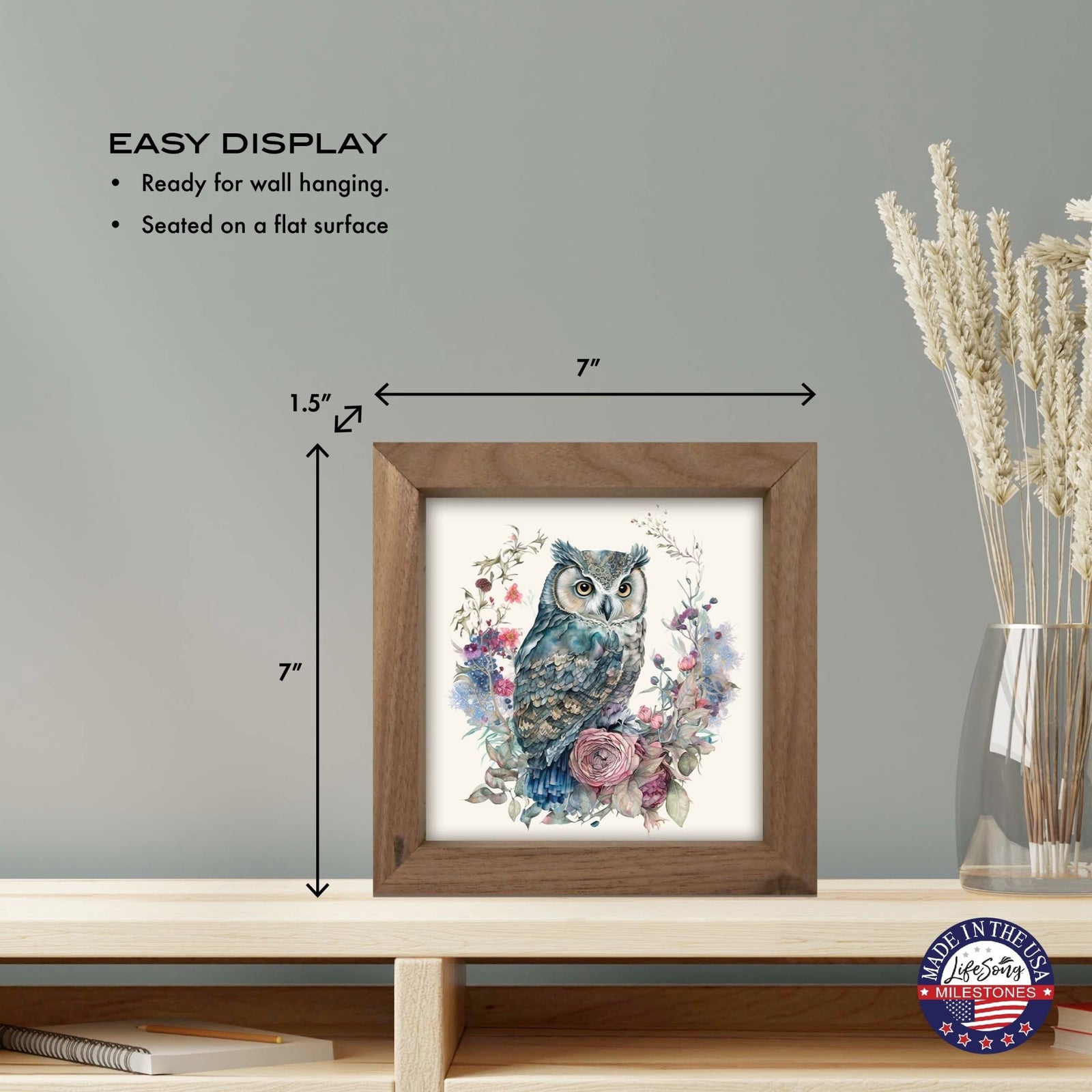 Owl Collection: 7x7 Wooden Wall Art Sign Framed Shadow Box| Large Owl - LifeSong Milestones