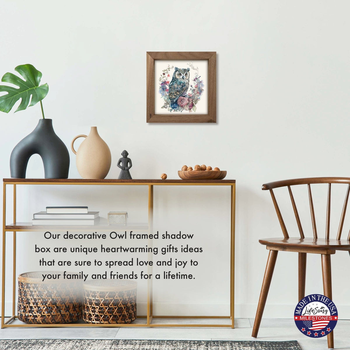 Owl Collection: 7x7 Wooden Wall Art Sign Framed Shadow Box| Large Owl - LifeSong Milestones