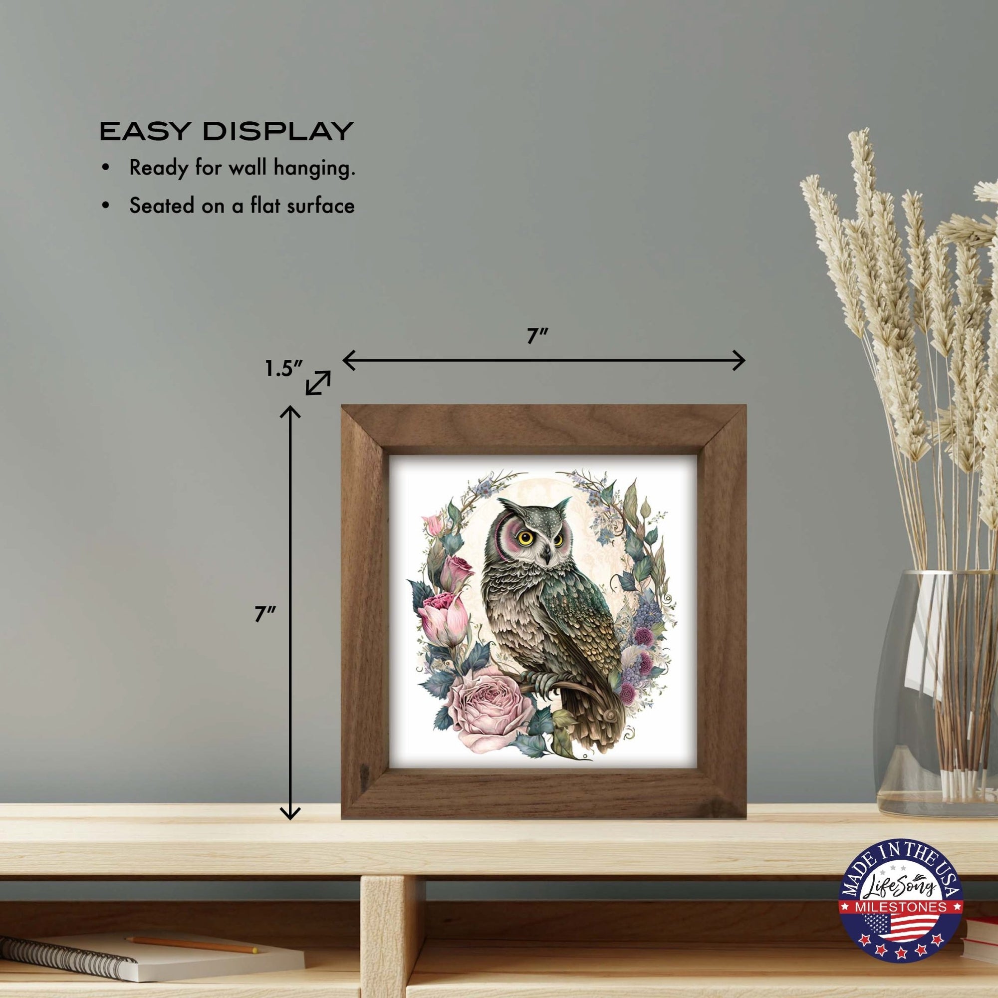 Owl Collection: 7x7 Wooden Wall Art Sign Framed Shadow Box| Large Owl2 - LifeSong Milestones