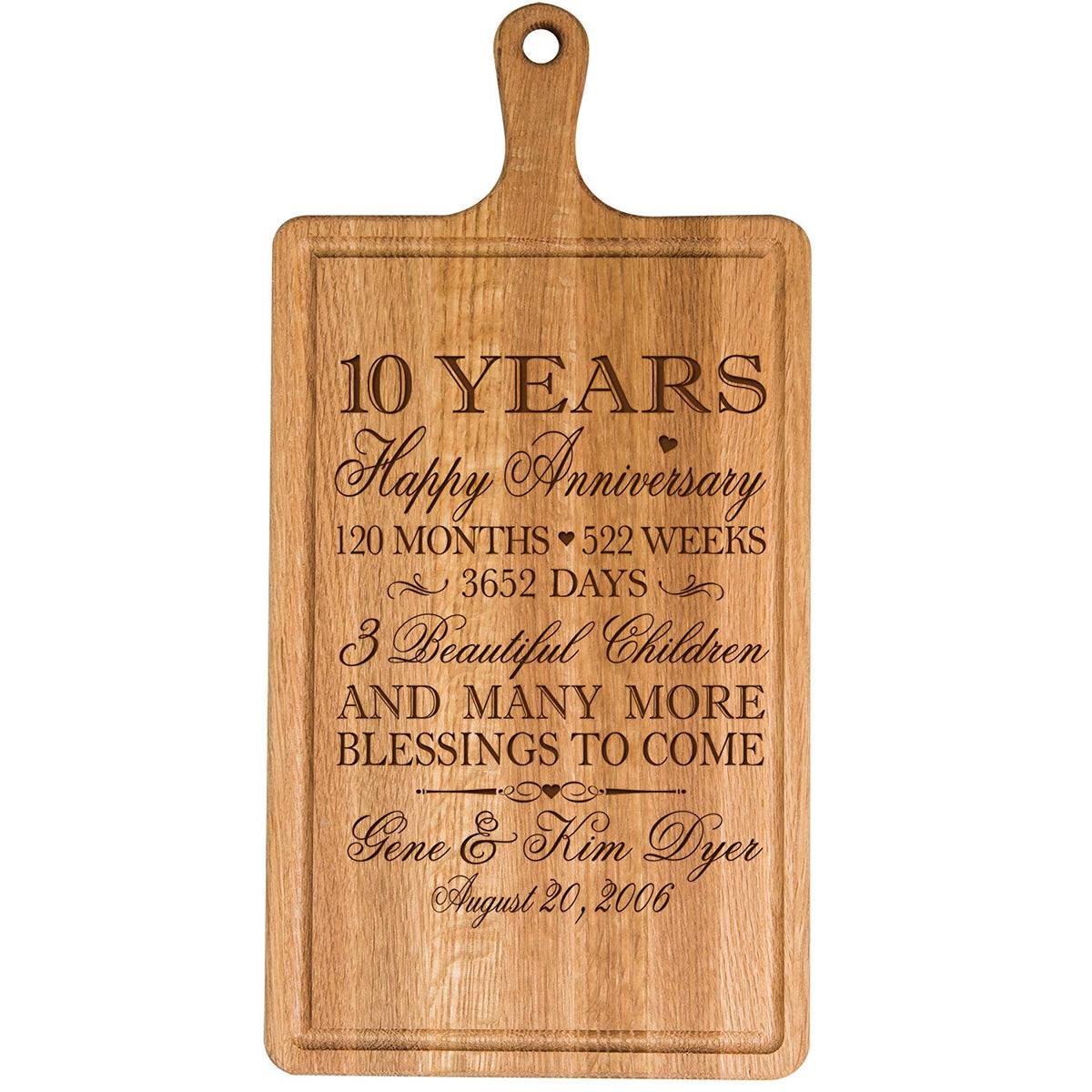 Personalized 10th Year Anniversary Cheese Cutting Board - Names &amp; Date - LifeSong Milestones
