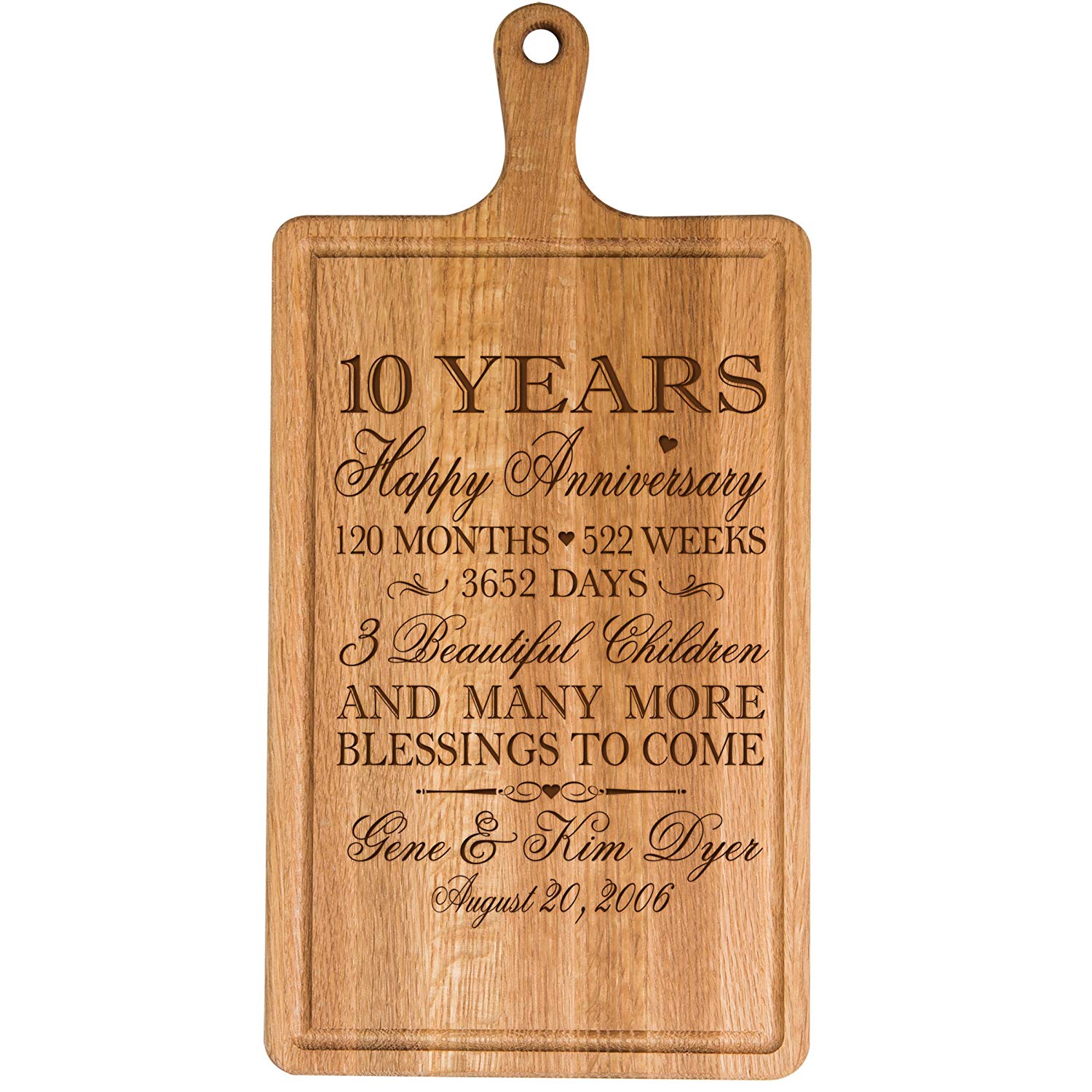 Personalized 10th Year Anniversary Cheese Cutting Board - Names & Date - LifeSong Milestones
