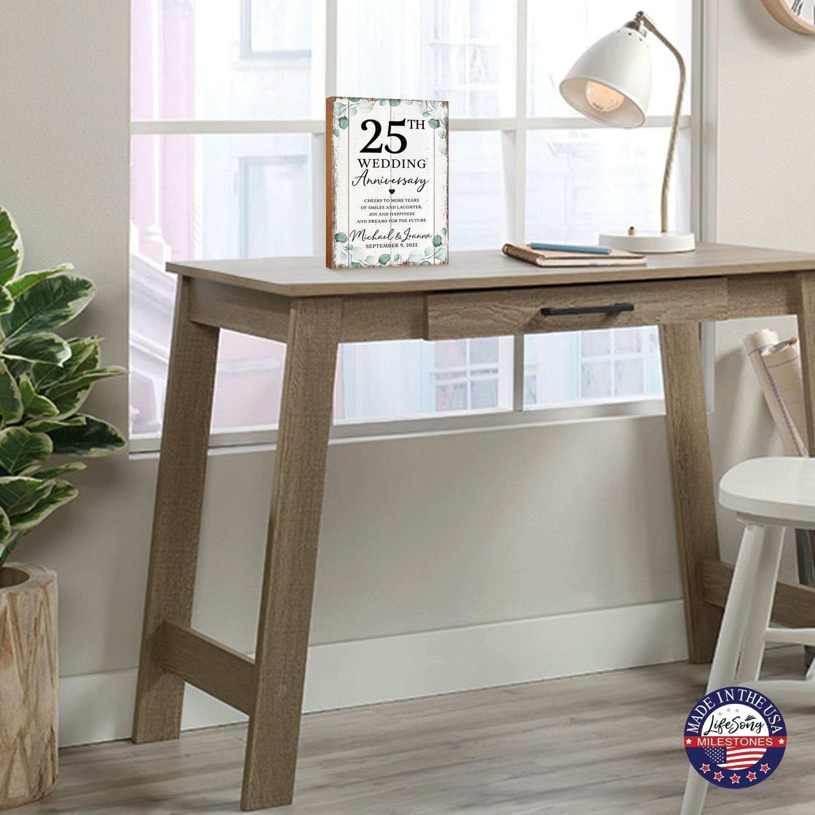 Personalized 25th Wedding Anniversary Unique Shelf Décor and Tabletop Signs - Cheers To More Years - LifeSong Milestones