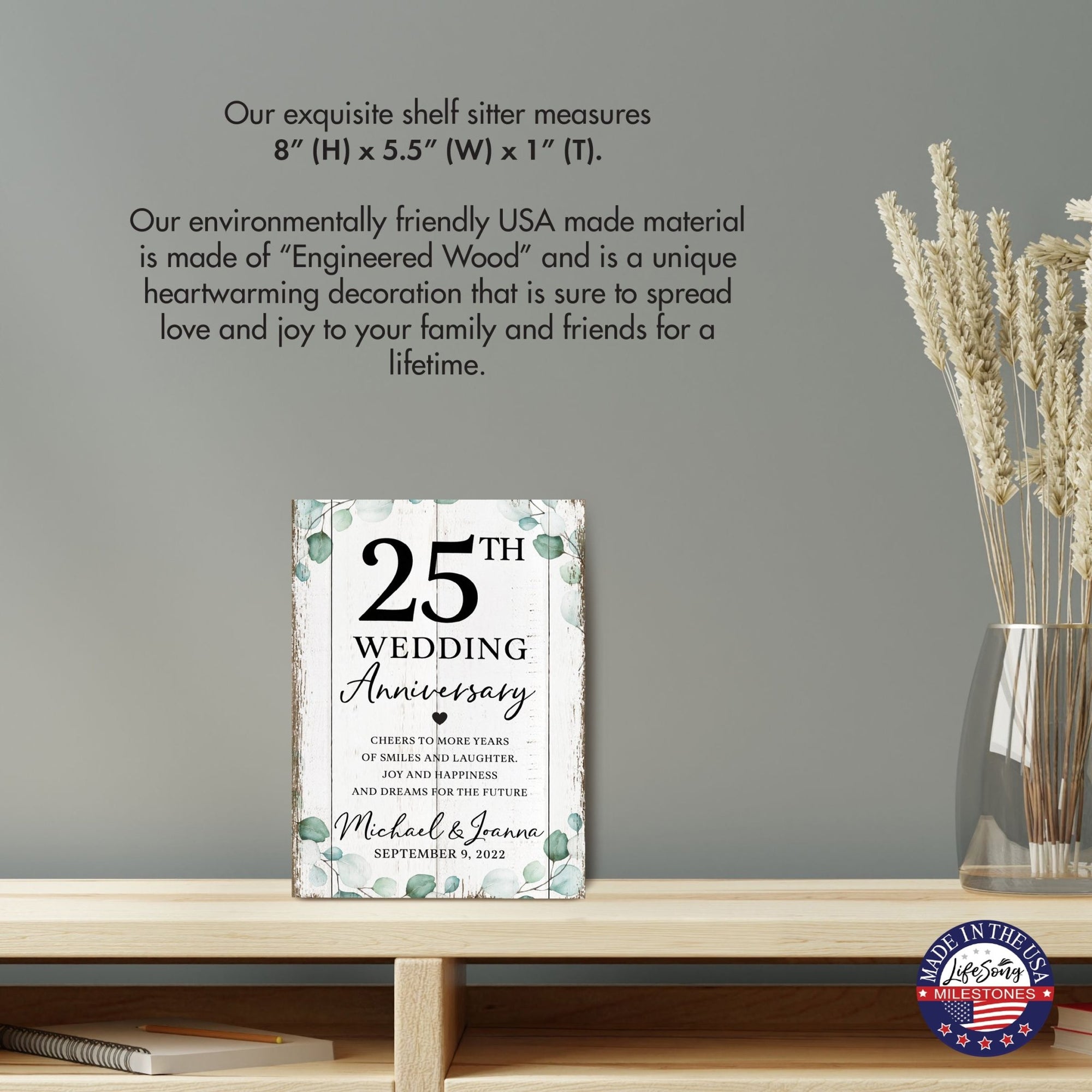 Personalized 25th Wedding Anniversary Unique Shelf Décor and Tabletop Signs - Cheers To More Years - LifeSong Milestones