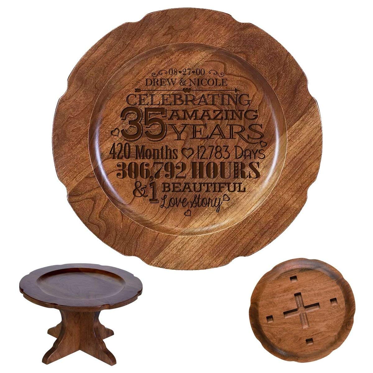 Personalized 35th Anniversary Cherry Cake Stand with Name and Date - LifeSong Milestones