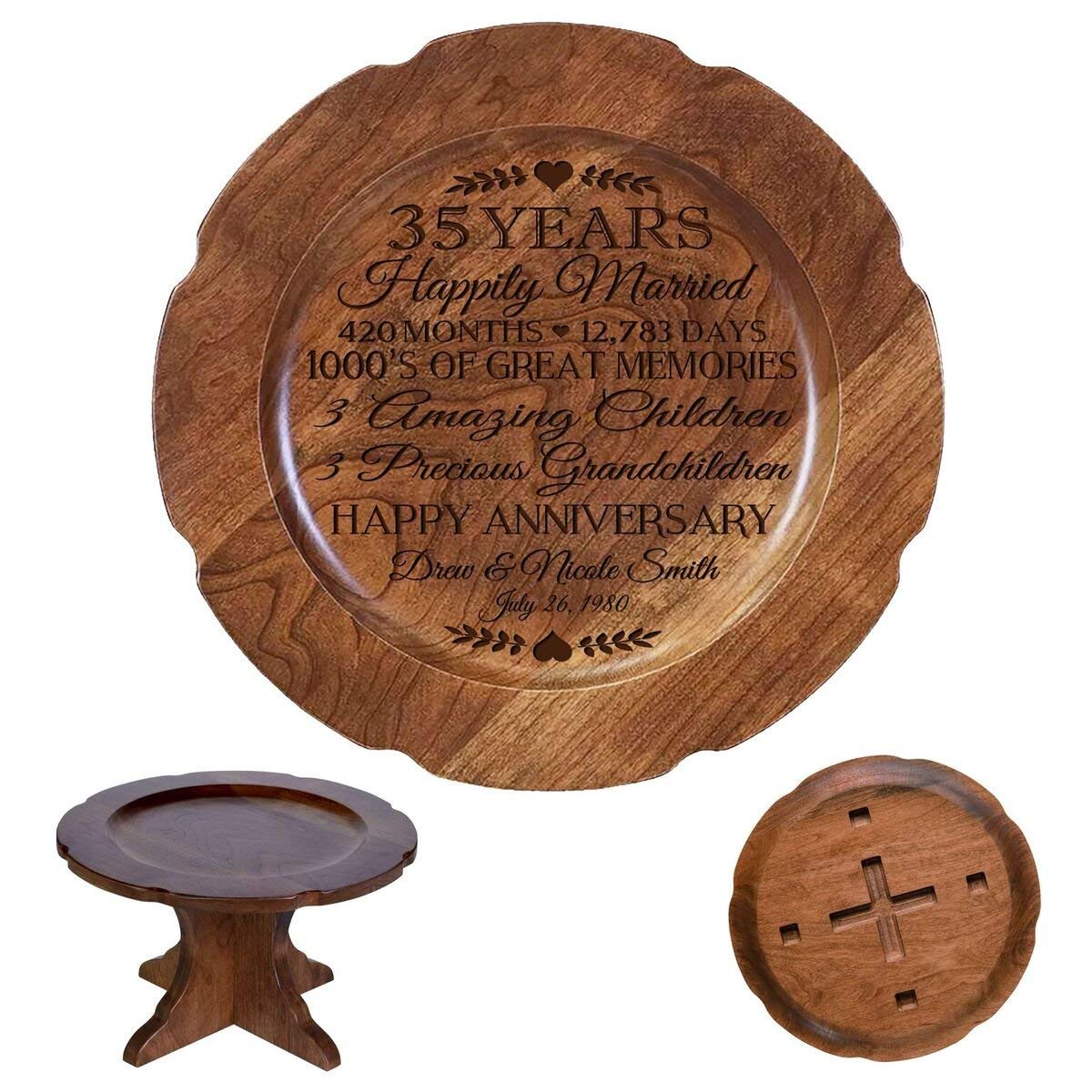Personalized 35th Anniversary Cherry Cake Stand with Name and Date - LifeSong Milestones