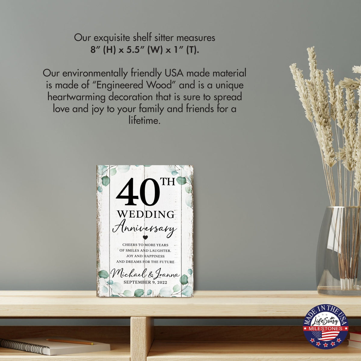Personalized 40th Wedding Anniversary Unique Shelf Décor and Tabletop Signs - Cheers To More Years - LifeSong Milestones