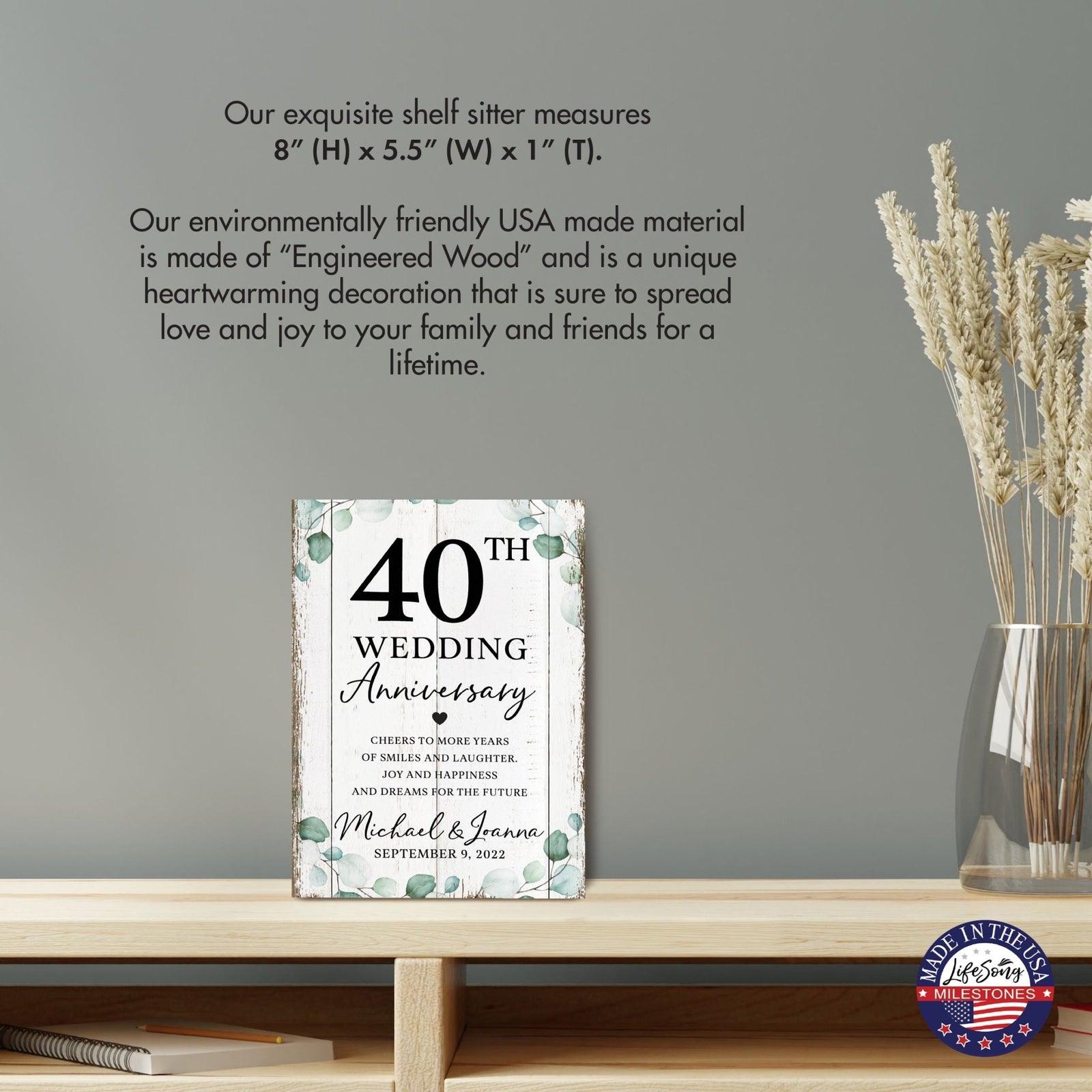 Personalized 40th Wedding Anniversary Unique Shelf Décor and Tabletop Signs - Cheers To More Years - LifeSong Milestones