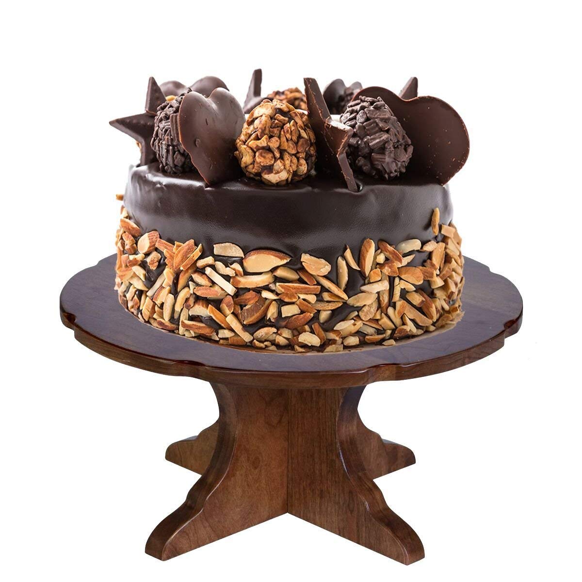 Personalized 50th Wedding Anniversary cherry cake stand holding a decorated anniversary cake