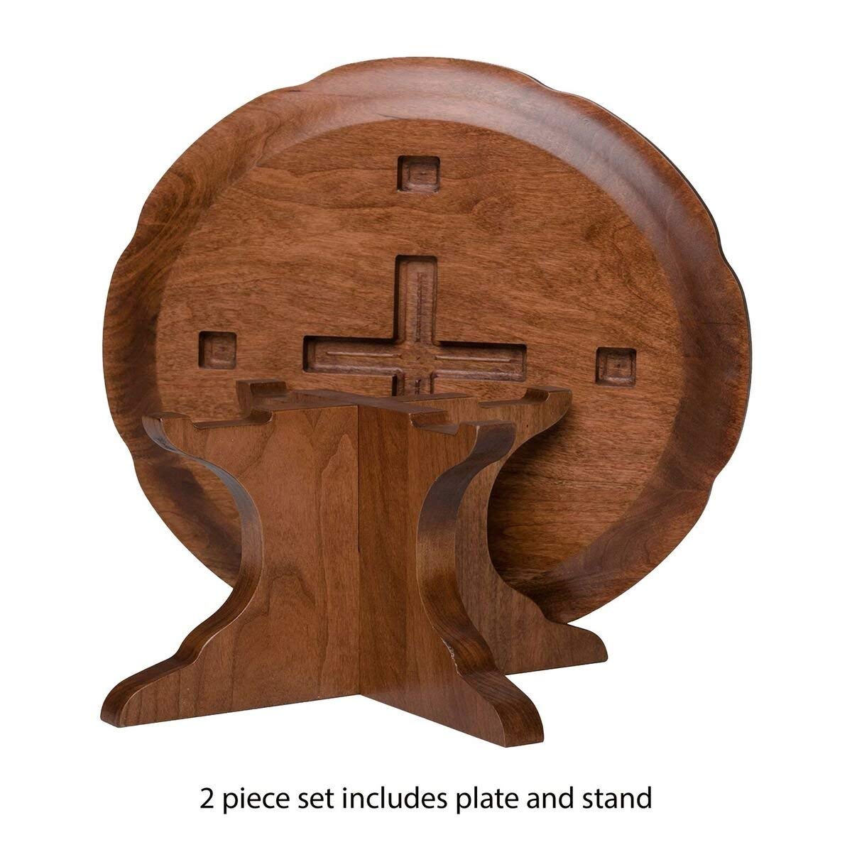 Back view of 50th Anniversary Cherry Cake Stand showing smooth wood finish and sturdy base for tabletop display, handcrafted in USA