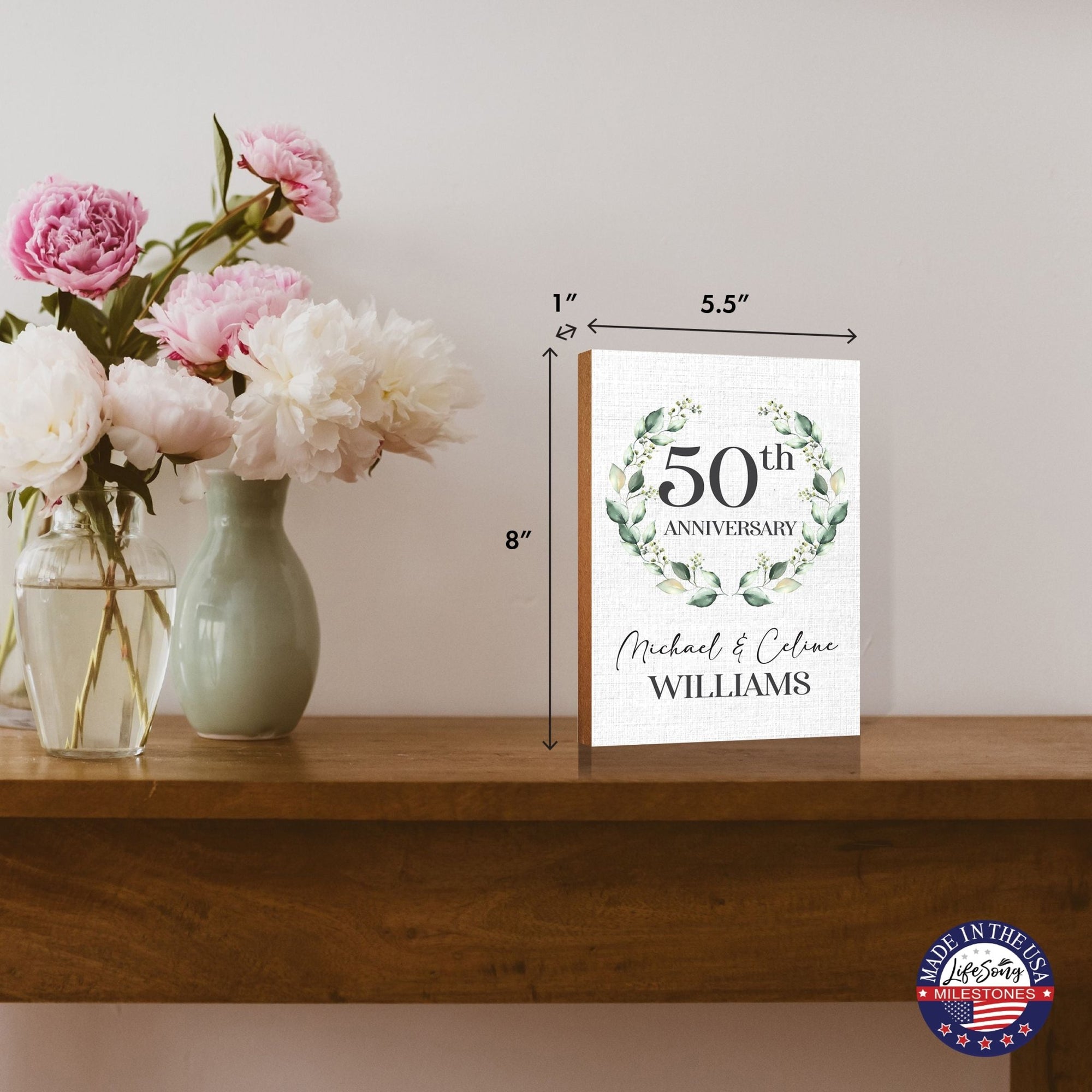 Personalized 50th Wedding Anniversary Wooden Shelf Décor and Tabletop Signs Gifts for Couples - LifeSong Milestones