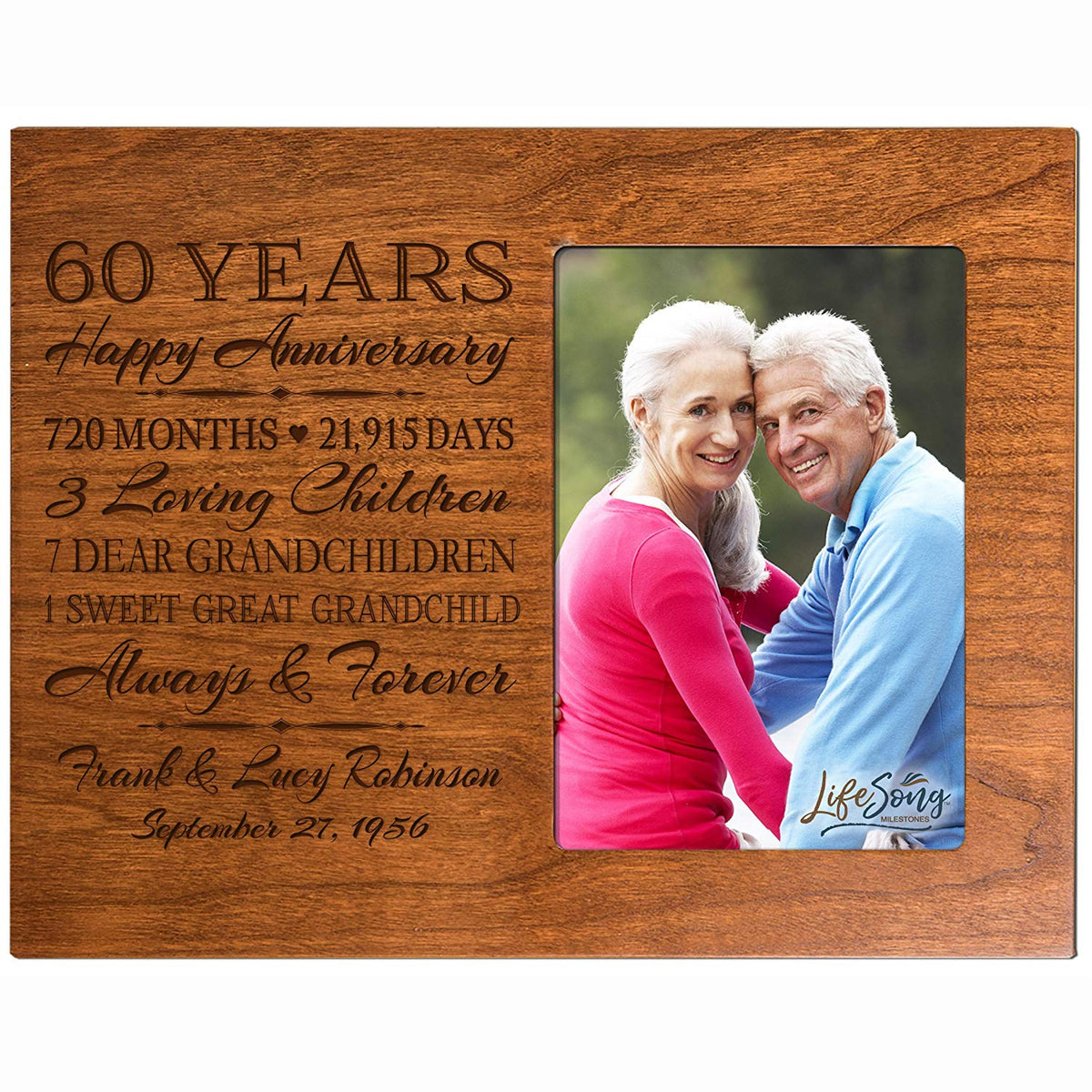 Personalized 60th Wedding Anniversary Picture Frame Gifts for Couples - Always and Forever - LifeSong Milestones
