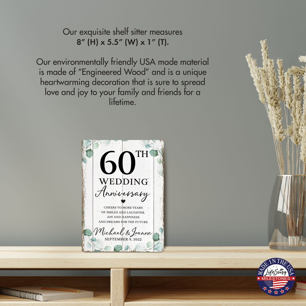 Personalized 60th Wedding Anniversary Unique Shelf Décor and Tabletop Signs - Cheers To More Years - LifeSong Milestones