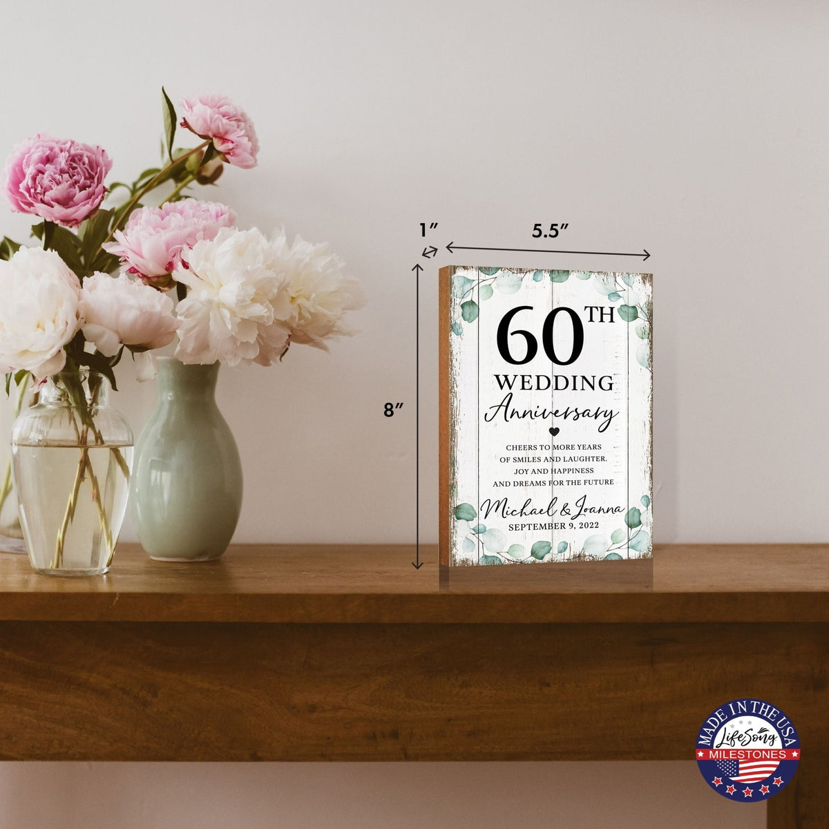Personalized 60th Wedding Anniversary Unique Shelf Décor and Tabletop Signs - Cheers To More Years - LifeSong Milestones
