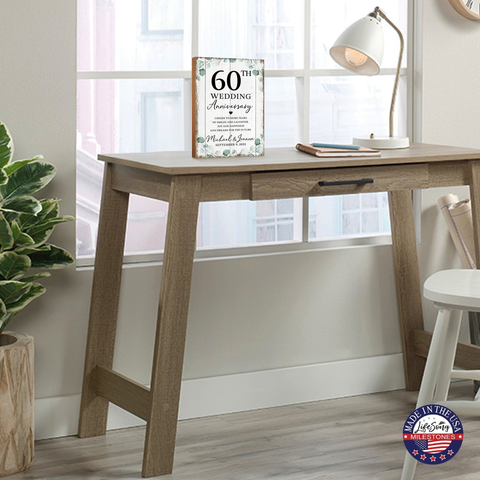 Personalized 60th Wedding Anniversary Unique Shelf Décor and Tabletop Signs - Cheers To More Years - LifeSong Milestones
