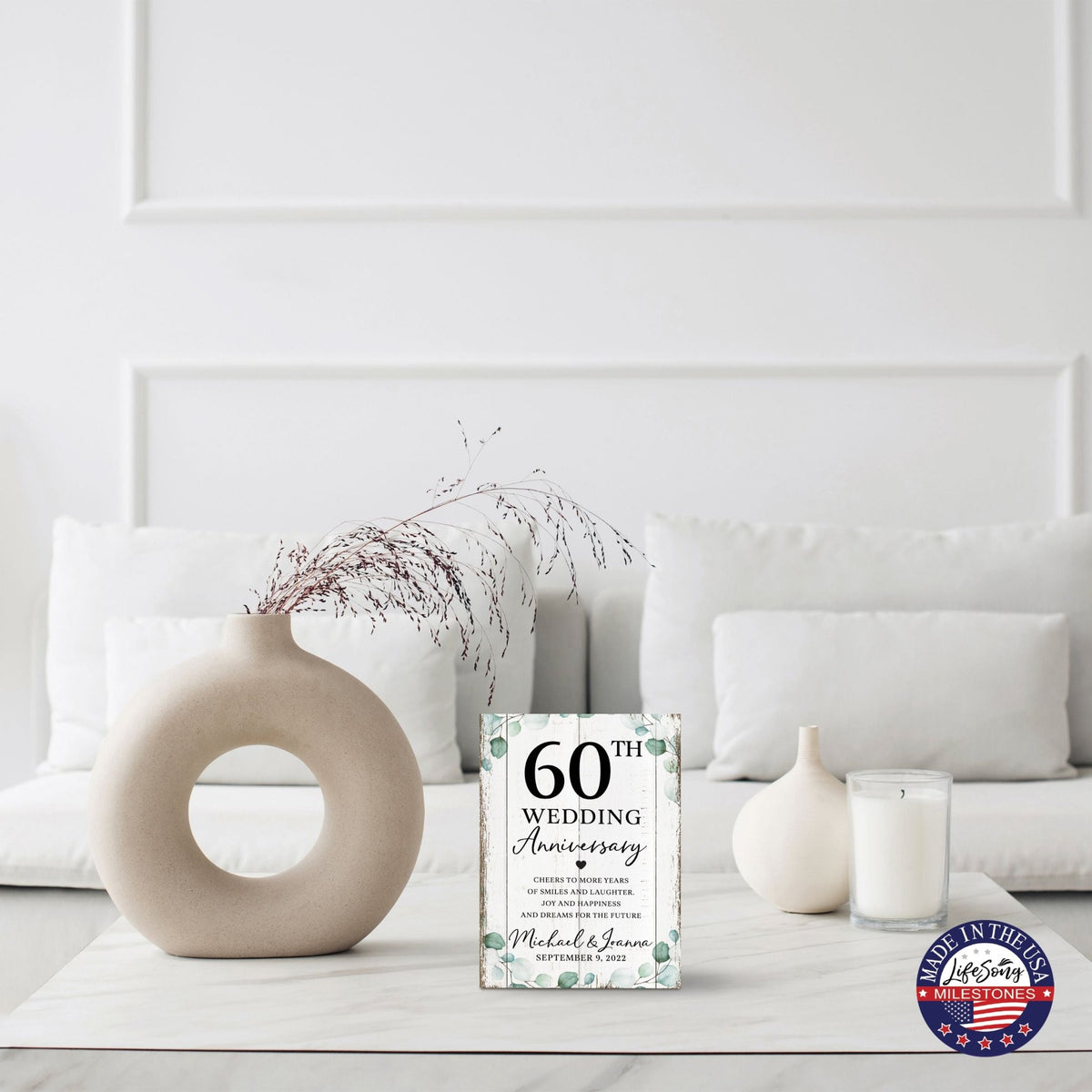 Personalized 60th Wedding Anniversary Unique Shelf Décor and Tabletop Signs - Cheers To More Years - LifeSong Milestones